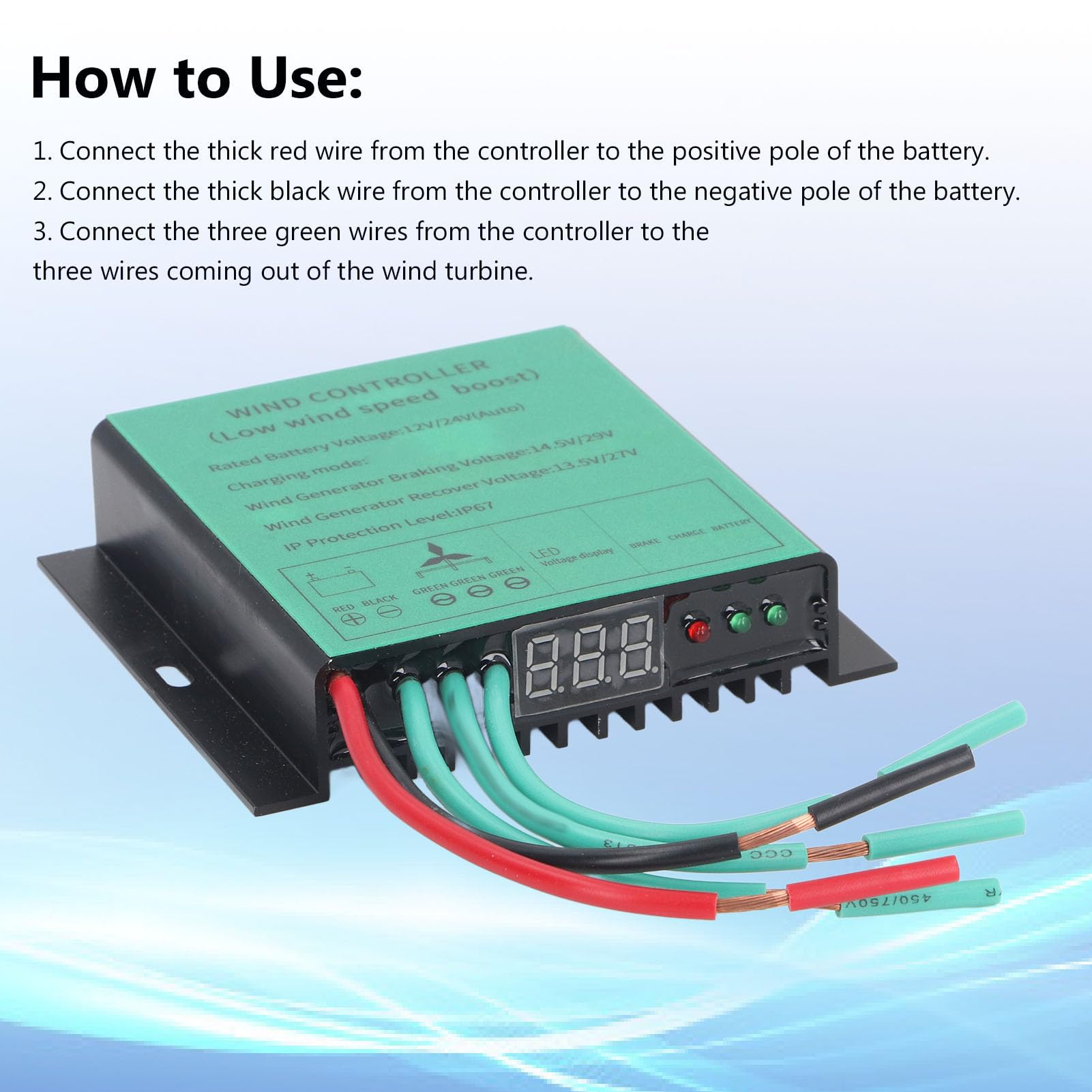 Fafeicy Regolatore di Carica MPPT per Turbina Eolica 12V 24V Automatico Impermeabile IP67 con Display LED 100W-600W Controller Carica Eolico Fotovoltaico Accessorio