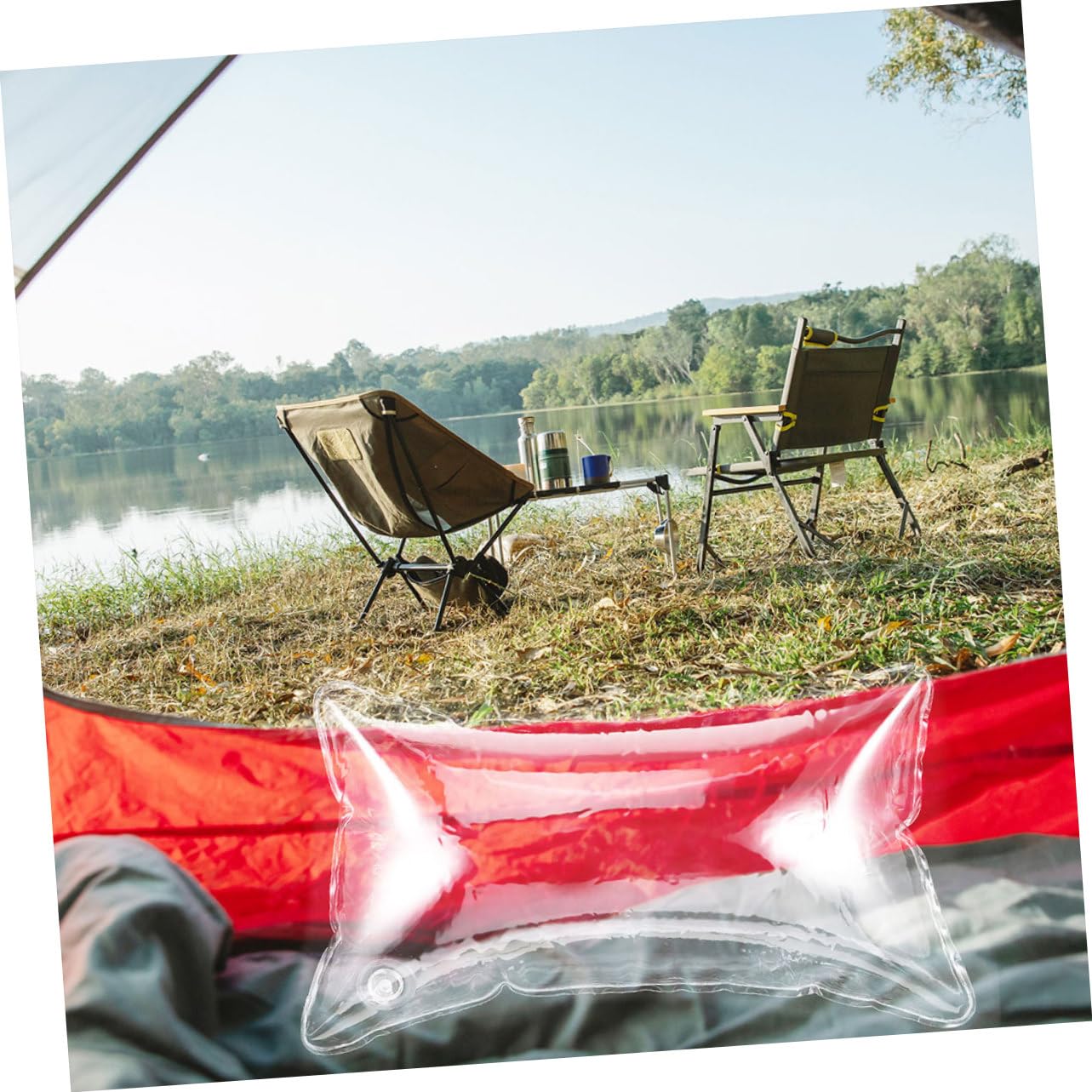 Ipetboom Coussin Gonflable Transparent Respirant Oreiller Camping Portable Ajustable pour Extérieur et