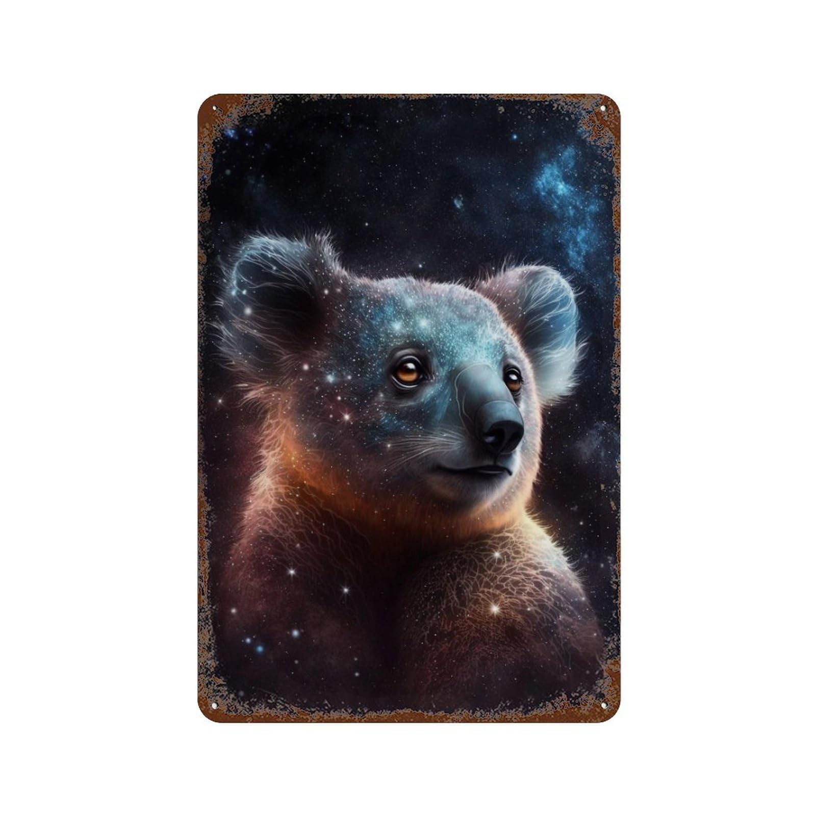 Cosmic Koala Portrait-1 Rust Effect Tin Sign 11.8"x7.9", Vintage Wall Decor for Bistro, Counter And Cafe Decor