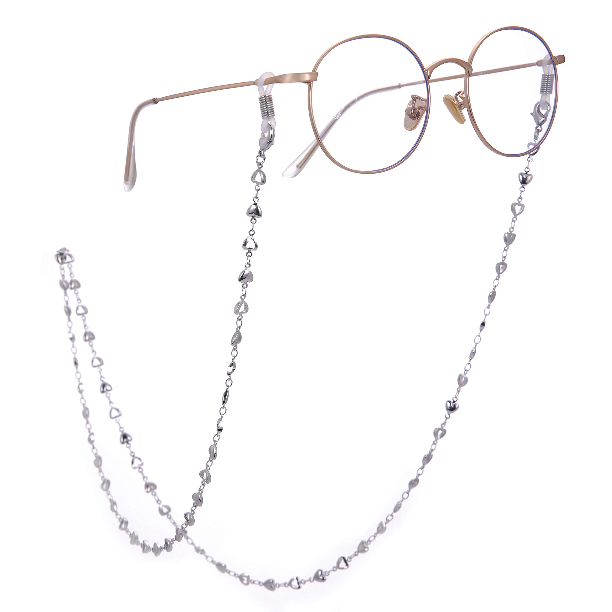 LIKGREAT2 Pcs Retro Style Heart and Pearl Reading Glasses Chain for Women