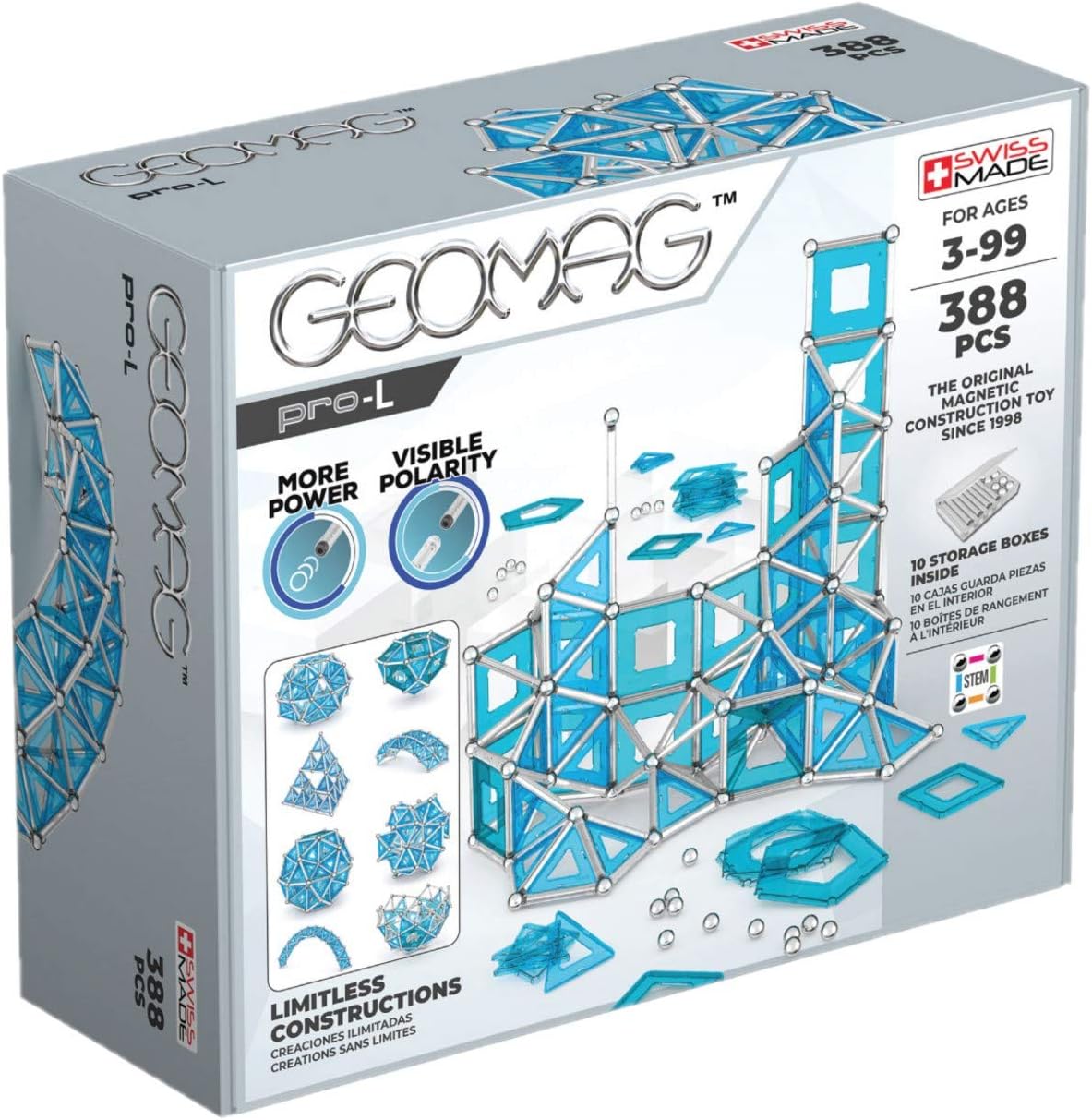 Geomag Pro-L Masterbox Magnetic Construction Toy, Multicolour, 388 Pieces
