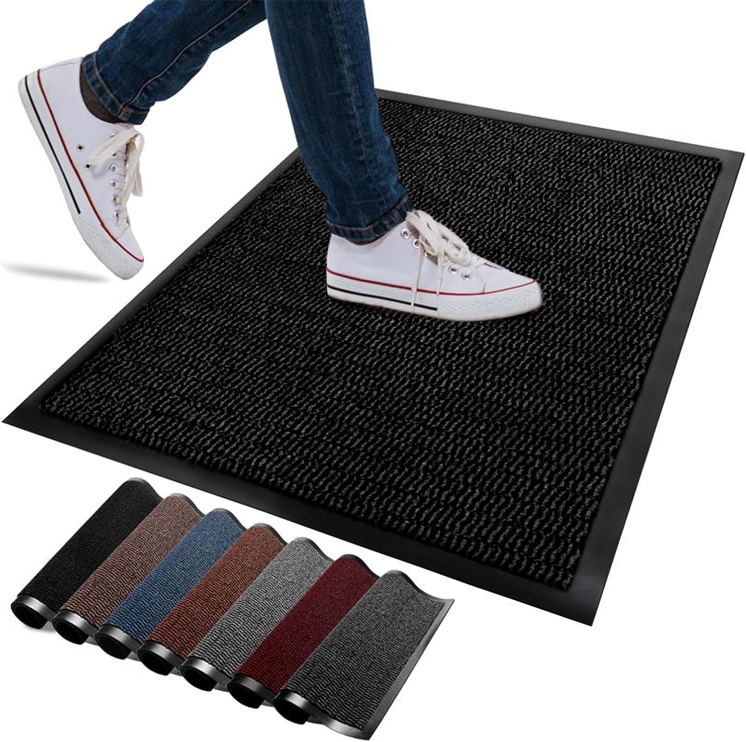 FB FunkyBuys Washable Door Mats Indoor & Outdoor - Non-Slippery Heavy Duty Doormats Indoor - Highly Absorptive Rubber Door Mat - Perfect for Kitchen, Home and Hotel Entrance (Black, 80x160 CM) โ image 1