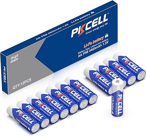 PKCELL Paquete de 12 baterías de litio AA de 3400 mAh de alta capacidad de larga duración doble A, batería de litio AA de 1.5 V para dispositivos de