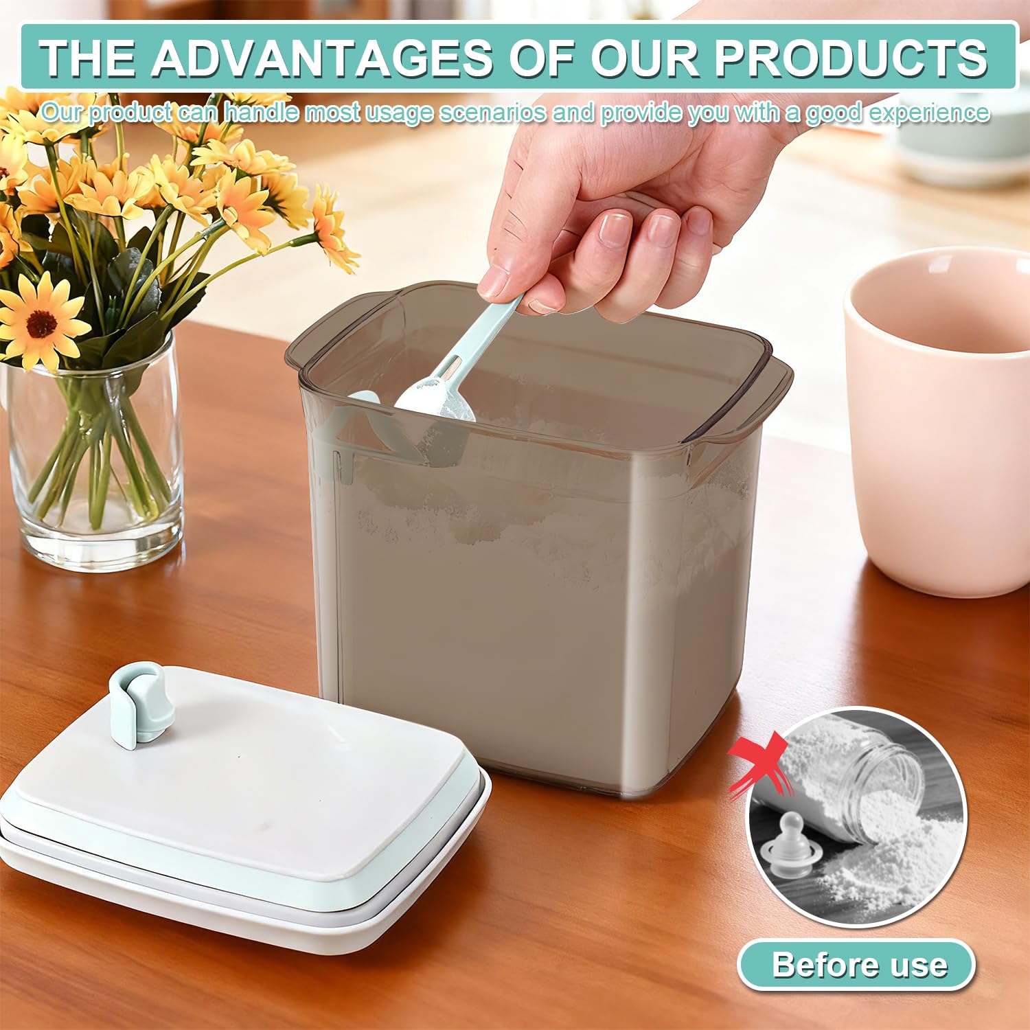 Dispensador de Leche en Polvo de 1700ml Caja de Leche en Polvo Sellada Portátil Con Cuchara Caja Almacenamiento Leche en Polvo Para Almacenar Leche en Polvo,Confitería,Cereales