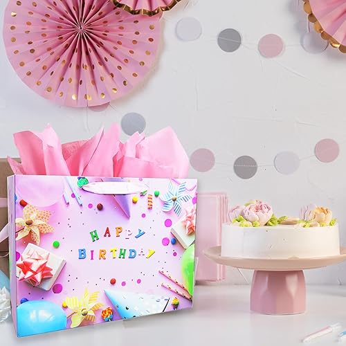 Miniatura 5 de LivebyCare Bolsas grandes de regalo de cumpleaños de 13 pulgadas con papel de seda y tarjeta, perfectas para bolsas de regalo para bebés, niños,