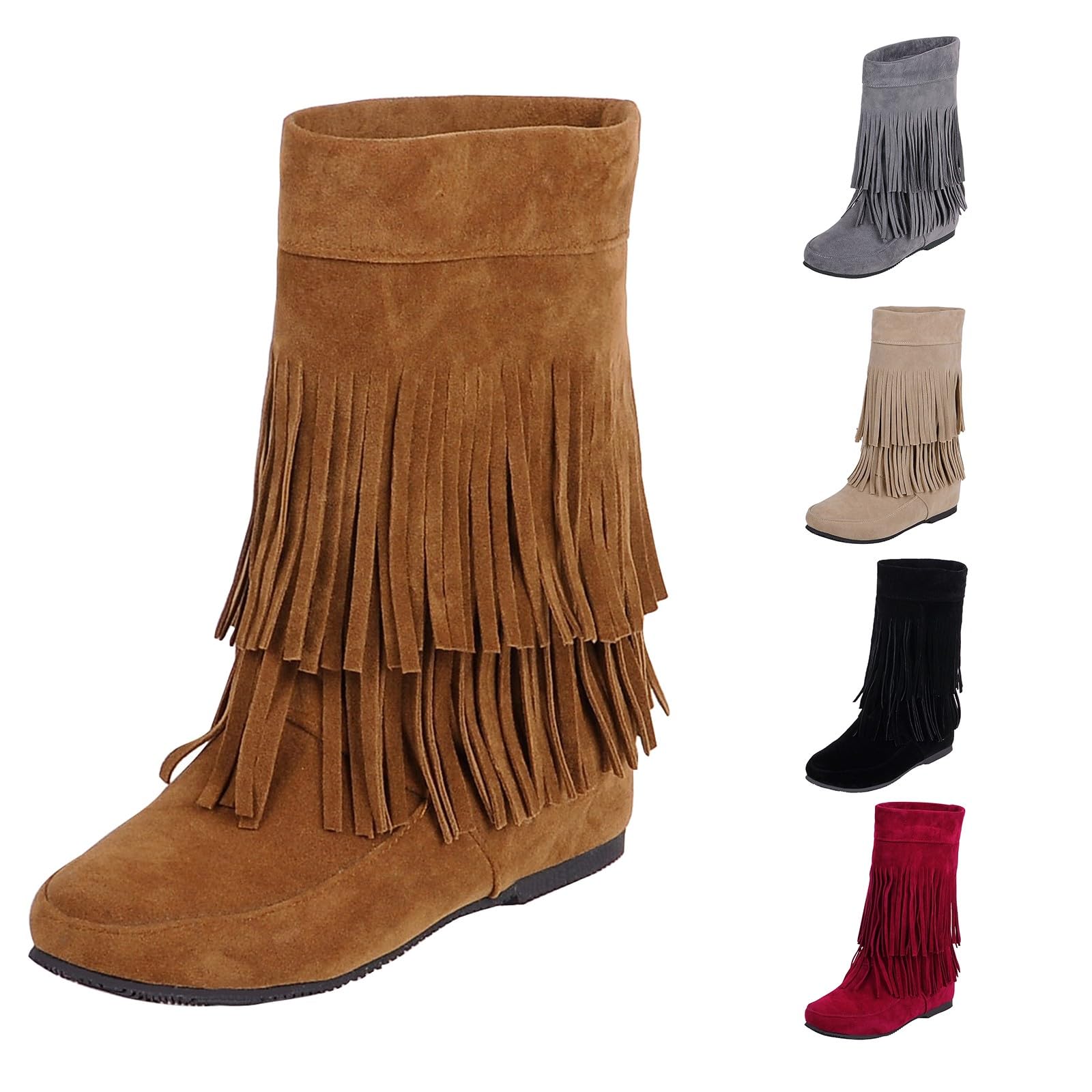 Botas de vaquero para mujer, con flecos, punta redonda