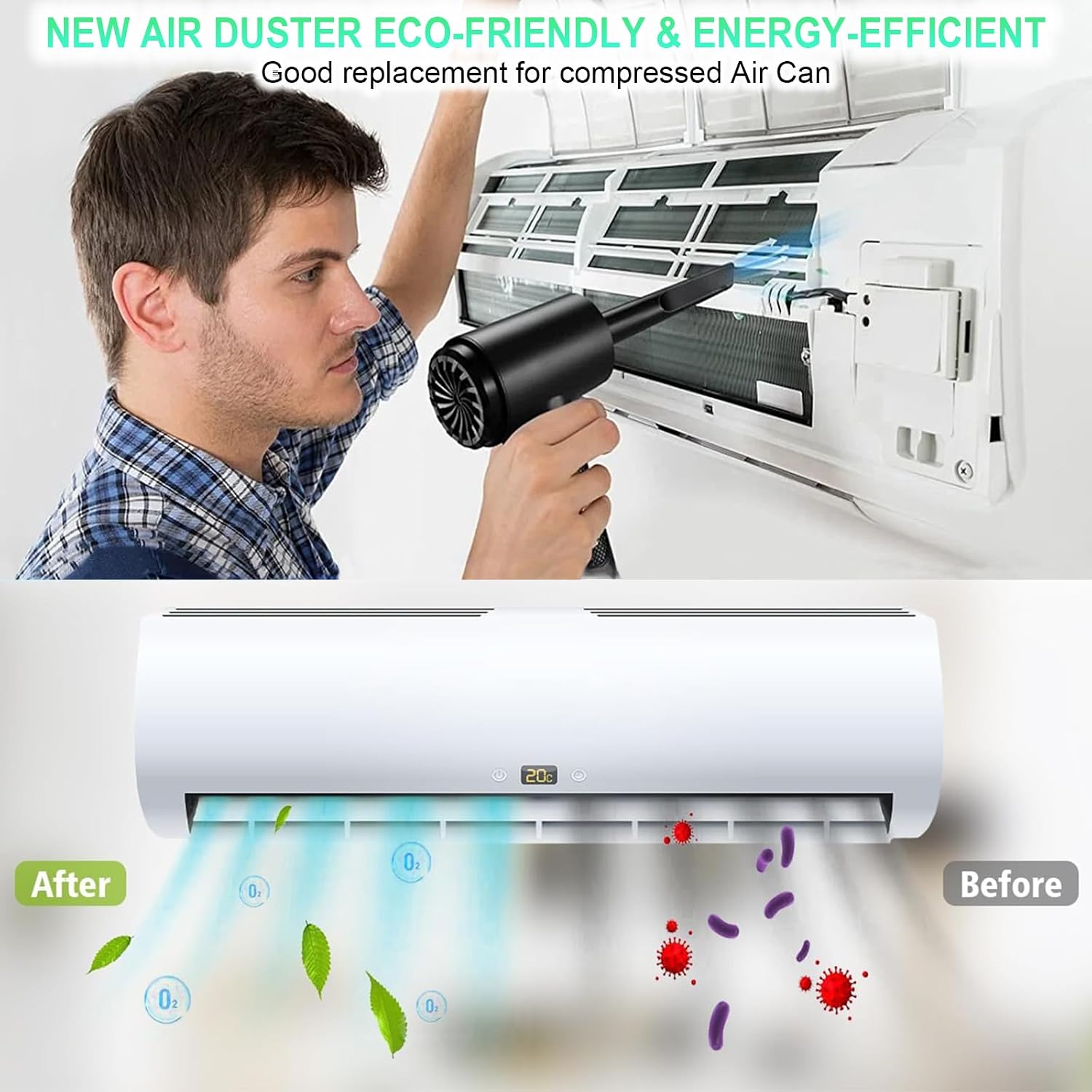 Compressed Air Duster - Portable Electric Air Duster Keyboard Cleaner, 3 Speeds to 100000RPM with LED Light, 7600mAh Rechargeable Battery, Cordless Air Blower for Electronic,Office,Home Cleaning