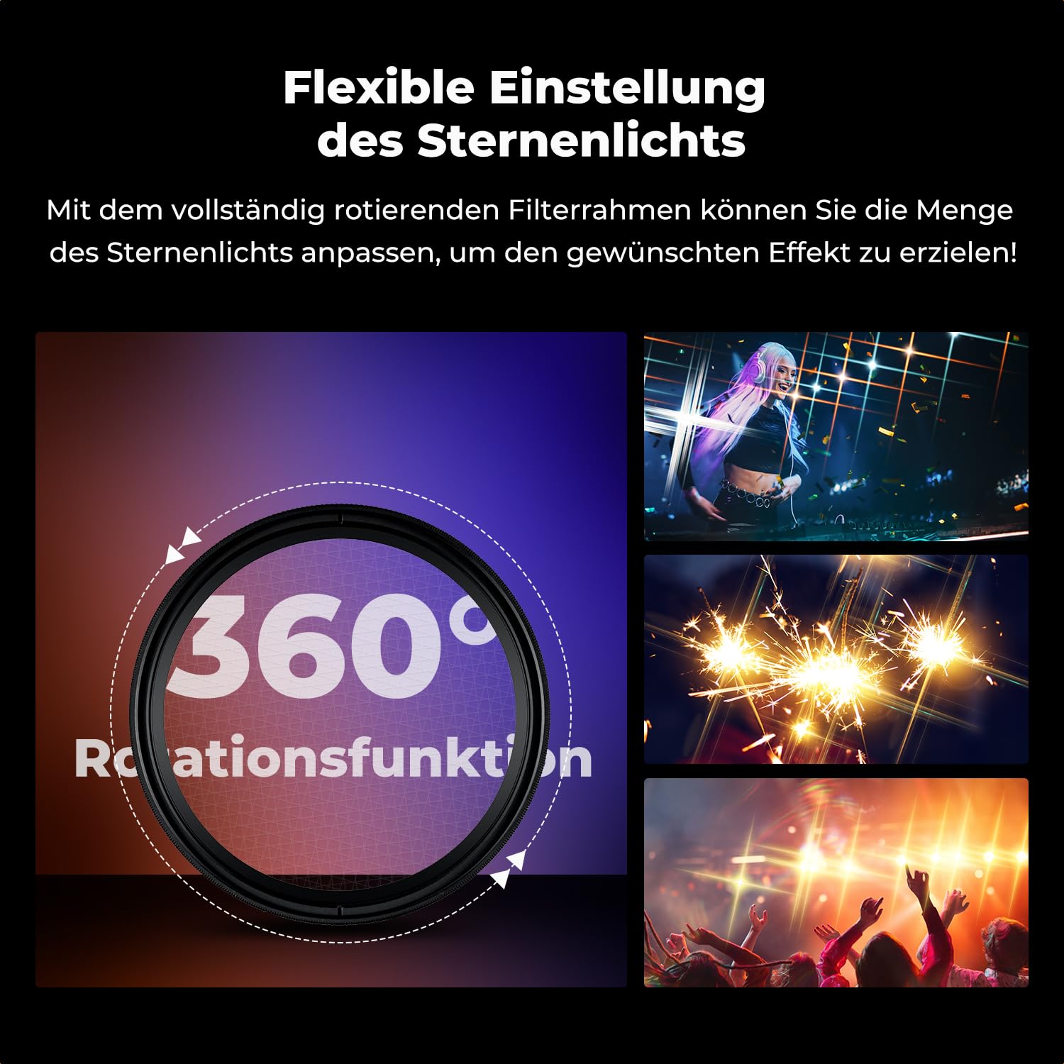 K&F CONCEPT Variabler Kurzstrahl-Sternfilter 4&8 Punkte Dezenter Glanz | 58mm,Optisches Glas,HD,Multi-Beschichtung,Wasserfest,für Nacht Lichtaufnahmen,Nano-Xcel Series