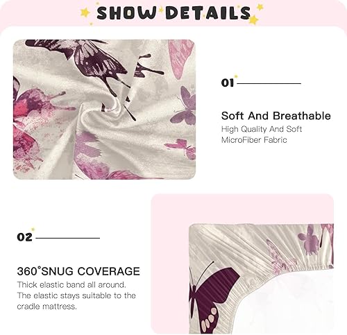 Miniatura 5 de Kigai Sábana bajera ajustable para cuna para niños y niñas, hermosa mariposa, suave, transpirable, unisex, para colchones estándar de cuna y niños