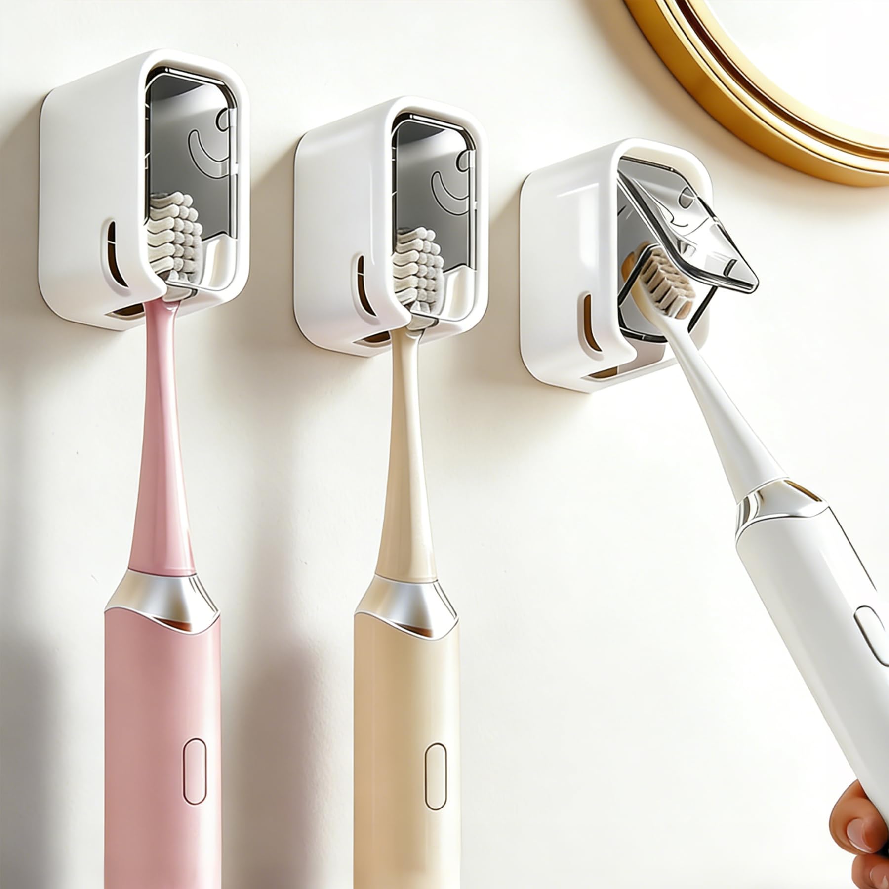 Toothbrush Holders for Bathroom - 3 Pack, Wall Mounted with Cover, Space-Saving Single Slot Toothbrush Holder for Shower, Family & Travel