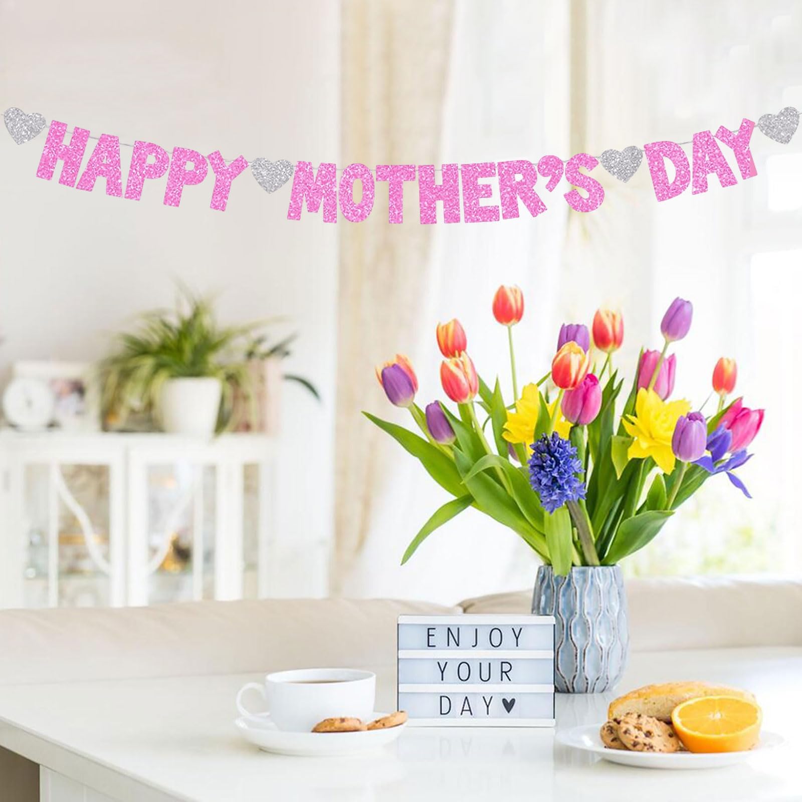 Happy Mothers Day Banner, Glitter Mothers Day Decorations, Mothers Day Bunting, Mothers Day Party Backdrop - Image 3