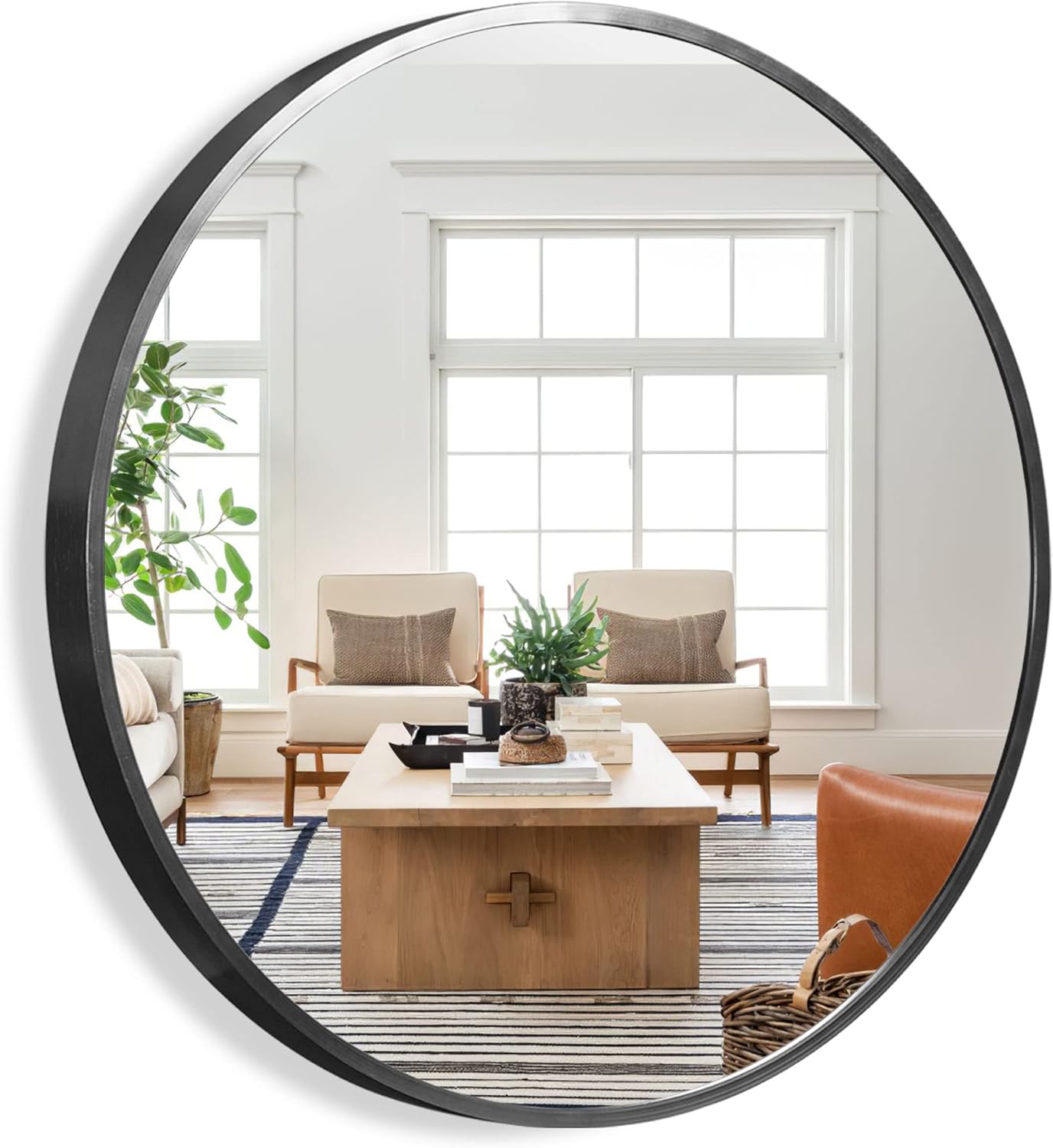 NeuType Round Mirror Circle Mirror Metal Framed Wall Mirror Large Vanity Hanging Decorative Mirrors for Bathroom, Bedroom, Living Room, Entryway (Black, 36" x 36")