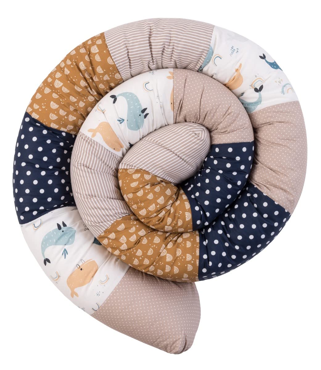 ULLENBOOM ® Baby Kuschelschlange 300x13 cm Wale (Made in EU) - Kuschelschnecke in vielen Farben und Größen, Bezug: 100% OEKO-TEX® Baumwolle, Nackenrolle, Motiv: Sterne