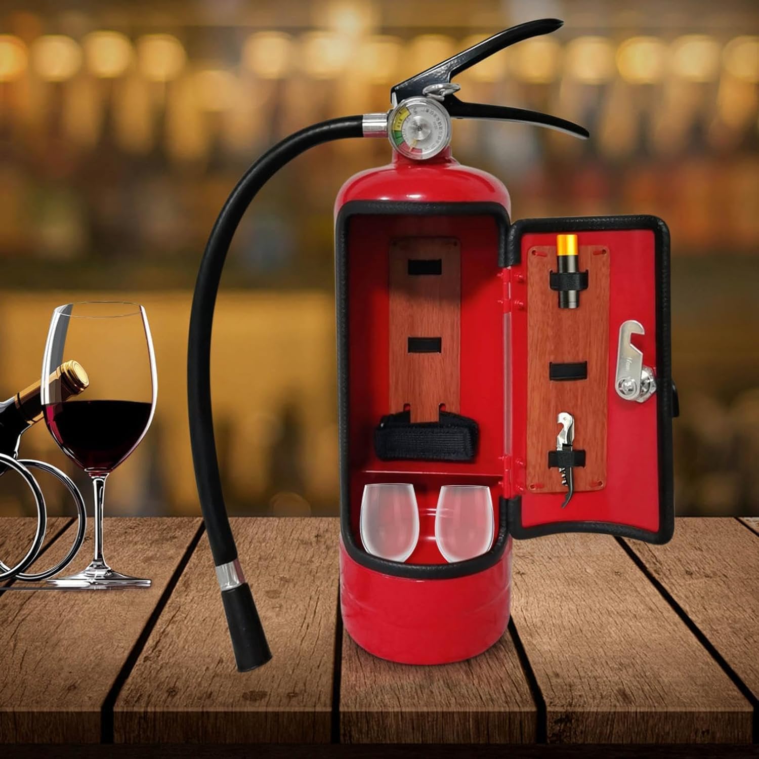 Extintor Mini Bar Armario de Vino, Caja de Almacenamiento de Vino Novedad Creativa, Armario de Vino de Metal, Sistema de Almacenamiento de Vino en Forma de Extintor. (Negro)
