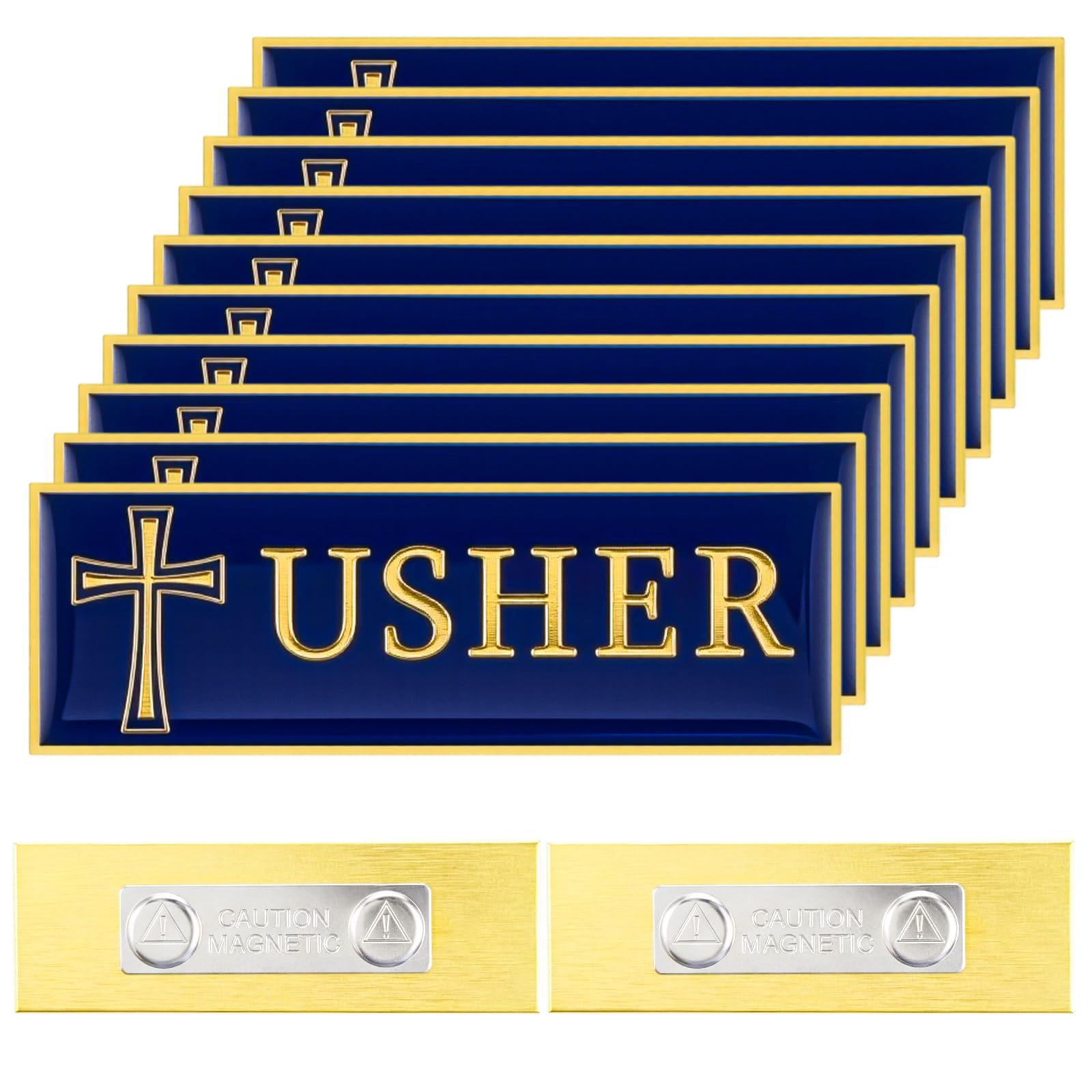 Kenning 10 Pack Magnetic Usher Badges for Church 1 x 3 Inch Personalized Tag Cross Design Badge with Magnet Reusable Name Tag for Uniform Clothes Church Gatherings