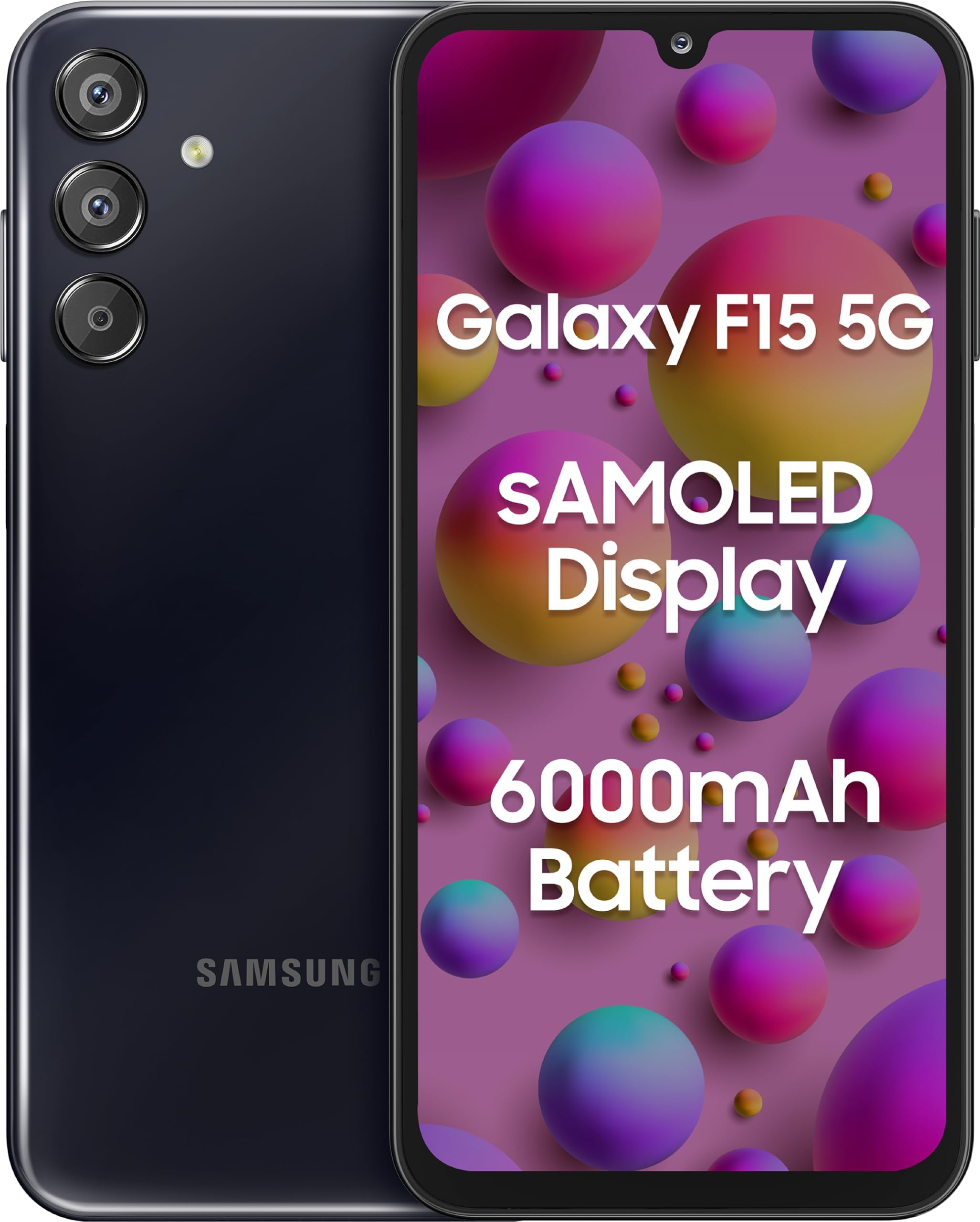 Samsung Galaxy F15 5G Ash Black, 6GB RAM, 128 GB Storage 90 hz Super AMOLED Plus MediaTek Dimensity 6100+ 50MP camera Dual-SIM 6000mAh Battery expandable up to 1TB Knox Security