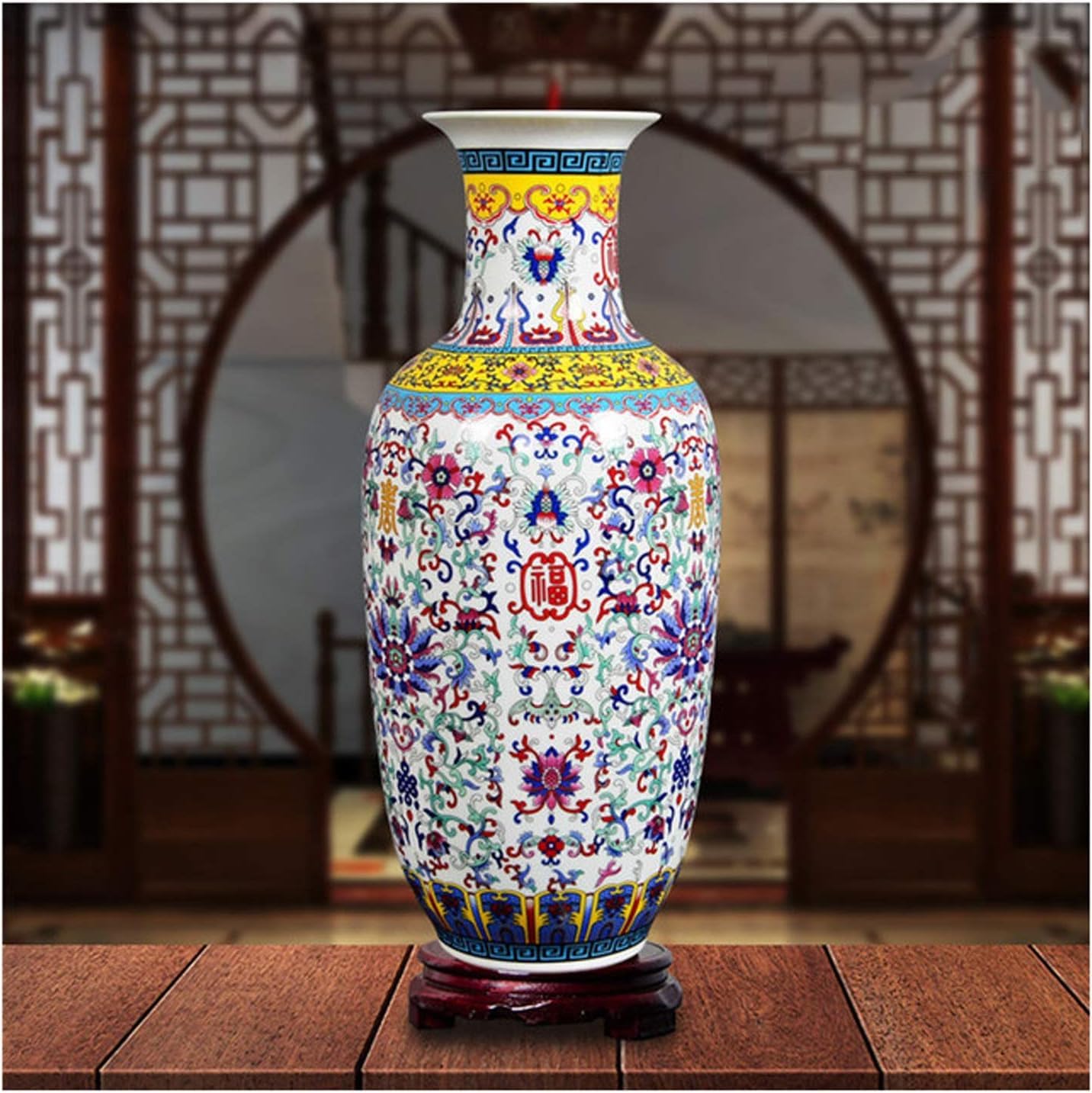 Bzgpmfud M Vase Desktop Flower Jingdezhen Antique Enamel Large Floor Ceramic Chinese Living Roo Decoration Tv Cabinet Vases(M)