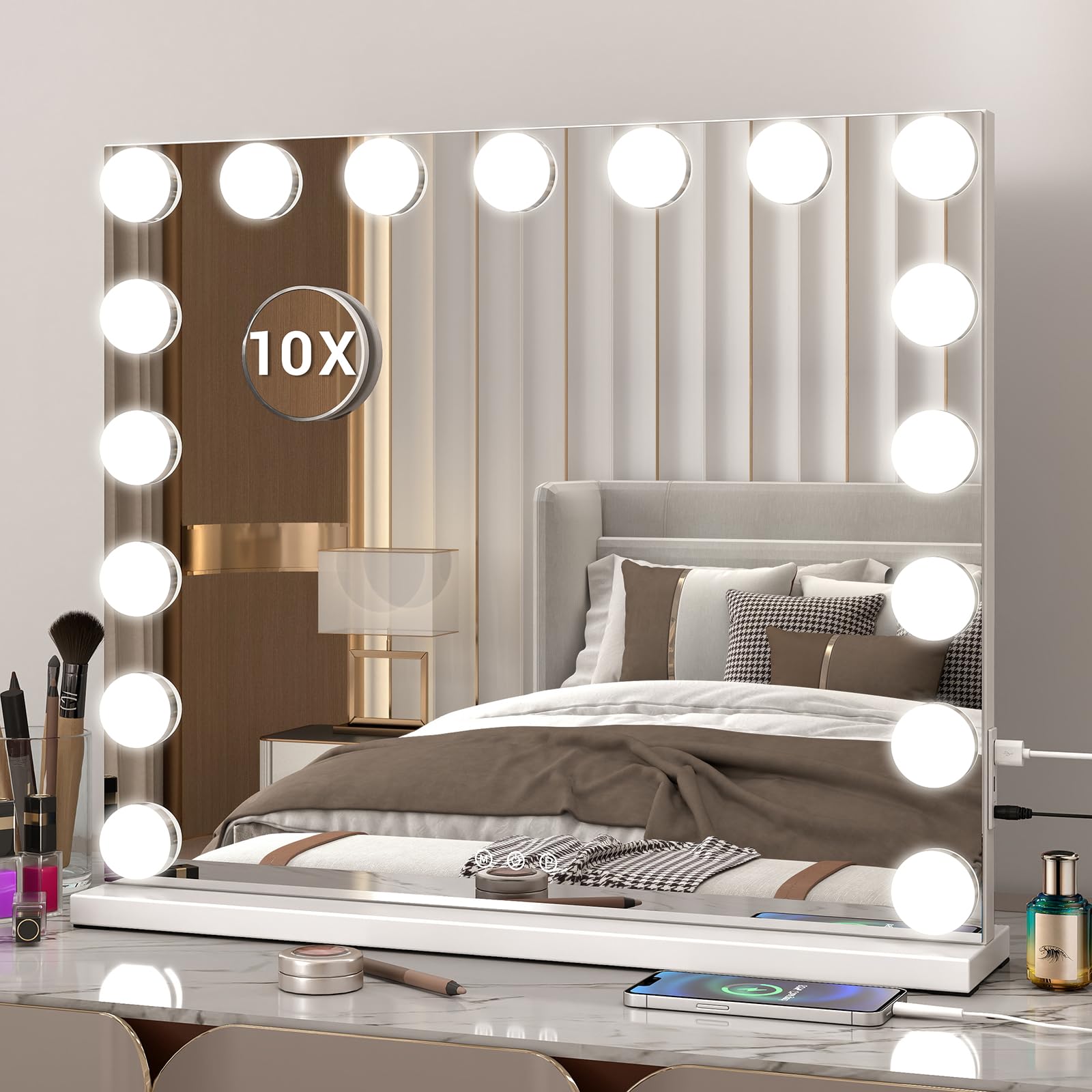 eklipt Hollywood Vanity Mirror with Lights, 52x60cm White