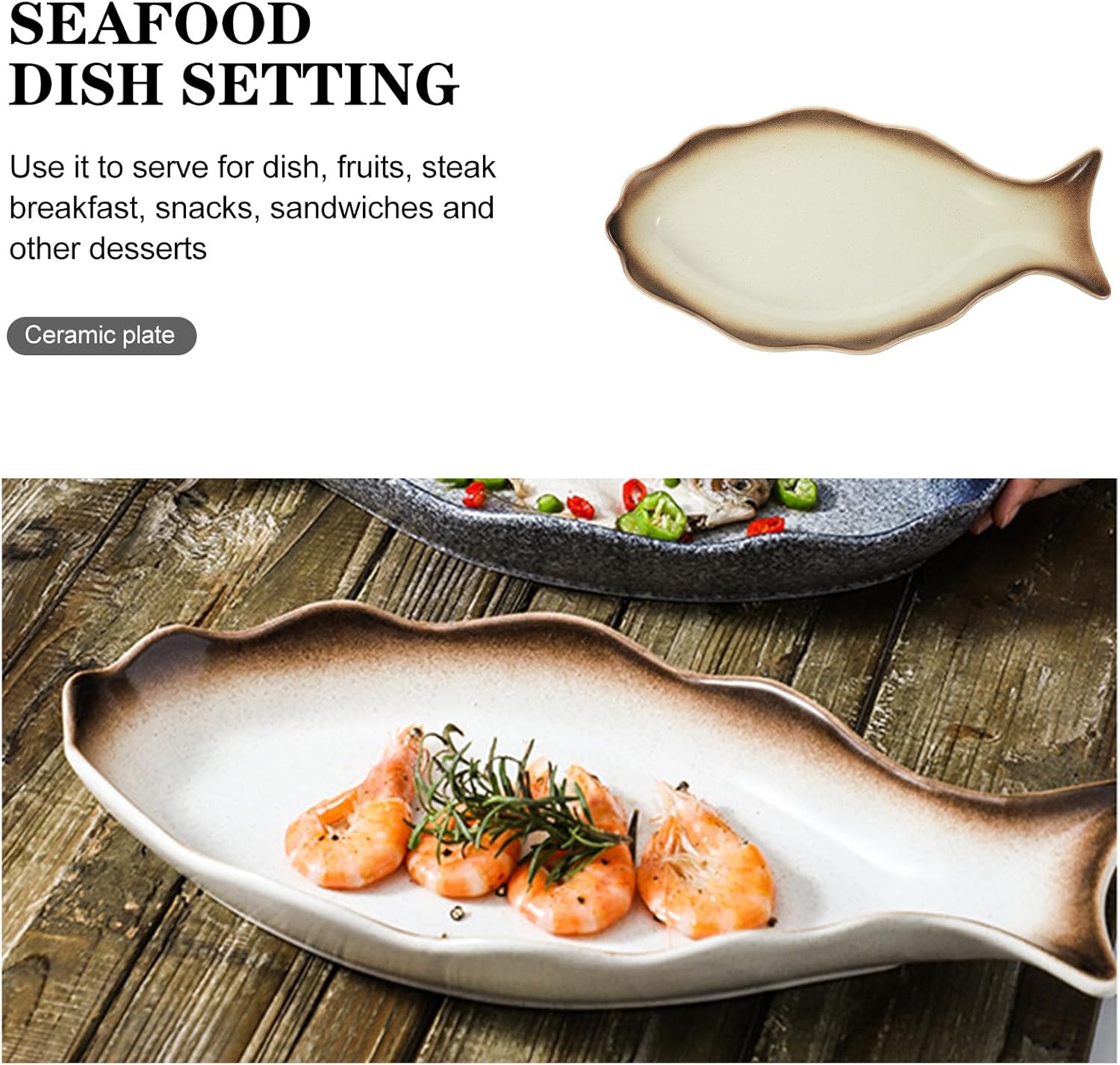 Japanese Style Ceramic Fish Plate Large Food Tray Serving Platter Glazed Tableware for Home and Restaurant Use in Warm Gold Tone