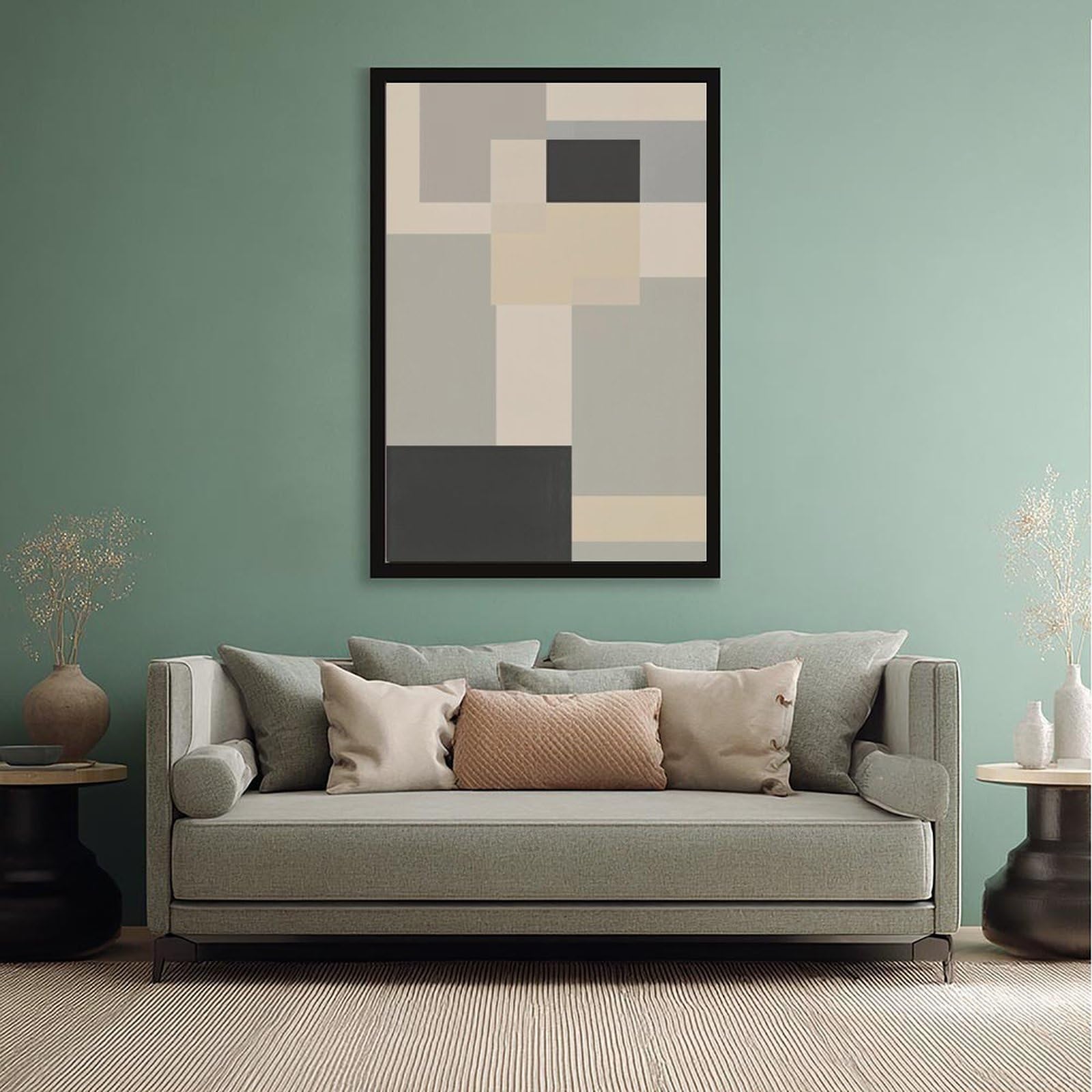 Mnyuein Neutrales abstraktes und minimalistisches Poster, Leinwandposter, Schlafzimmer-Dekor, Sportlandschaft, Büro, Raumdekoration, Geschenk, schwarzer Rahmen, 40,6 x 61 cm (L x B)
