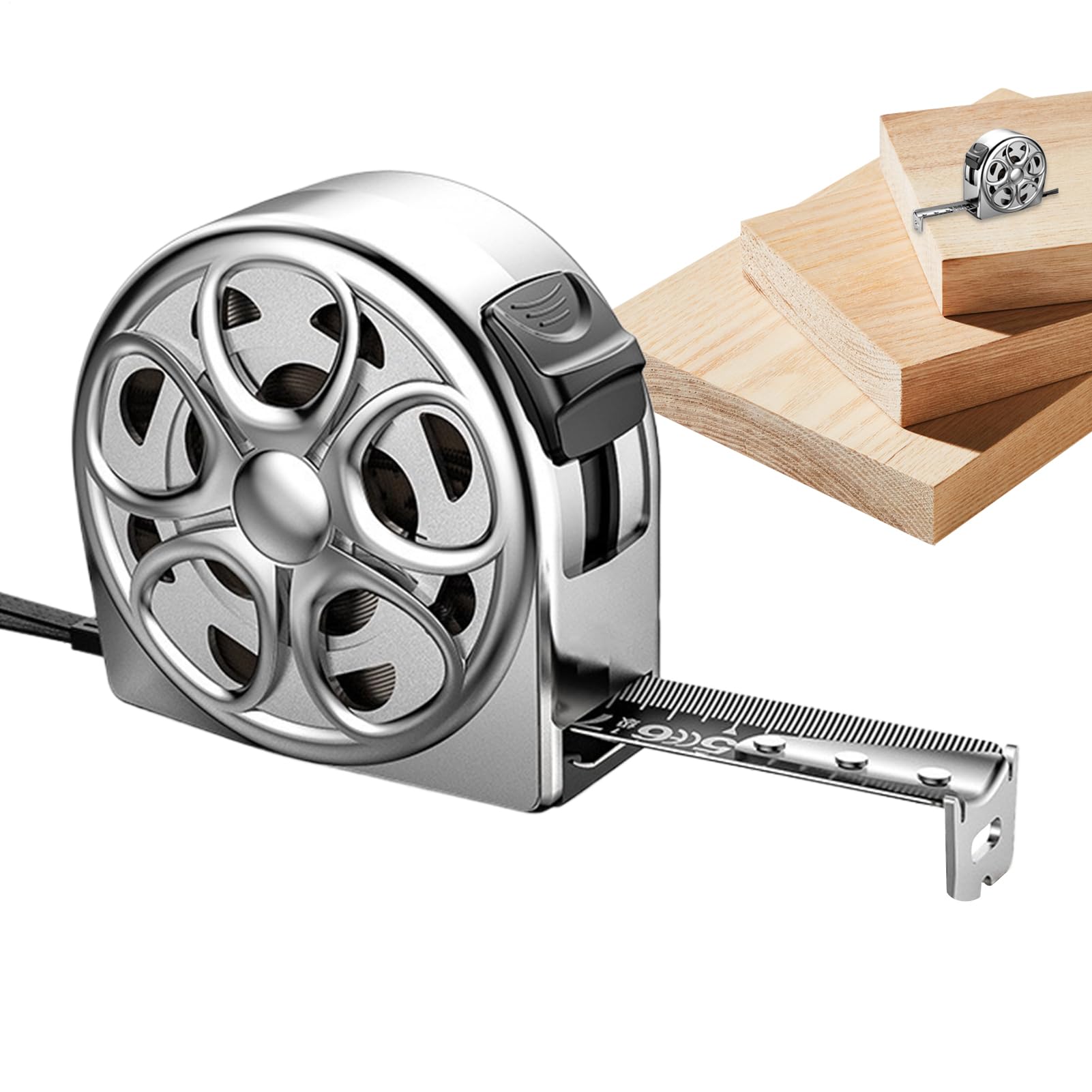 Cinta Métrica de Acero Inoxidable - Regla Con Bloqueo Instantáneo Y Diseño Hueco - Accesorios De Regla Con Lectura Fácil Y Anticaídas Para Uso Doméstico, Industrial Y Exterior