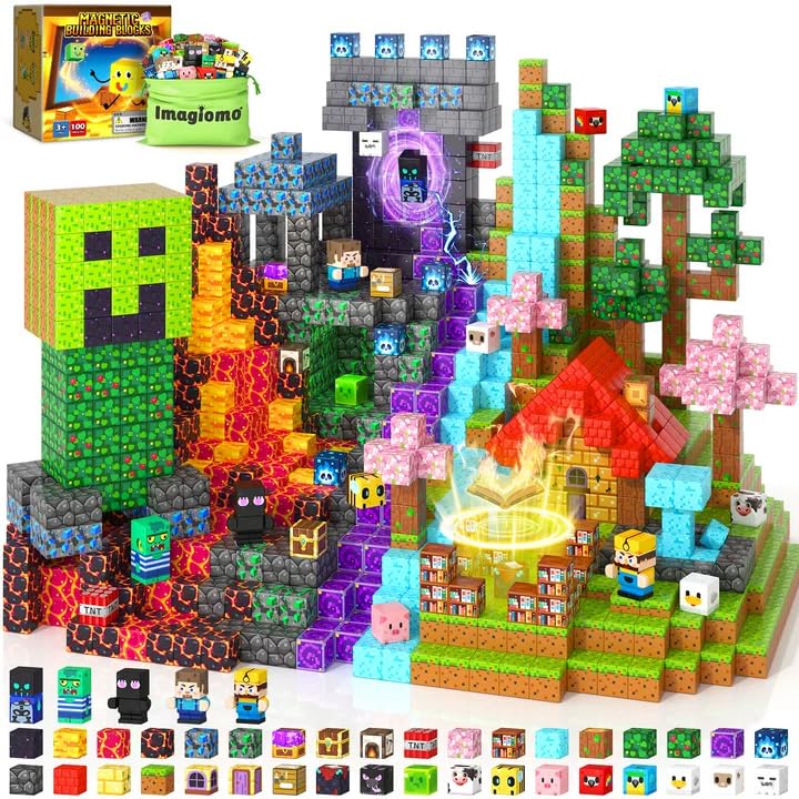 Imagiomo 500PCS Magnetic Blocks for Kids Ages 4-8 Magnetic Building Blocks Cubes with Storage Box STEM Educational Sensory Toys Christmas Birthday