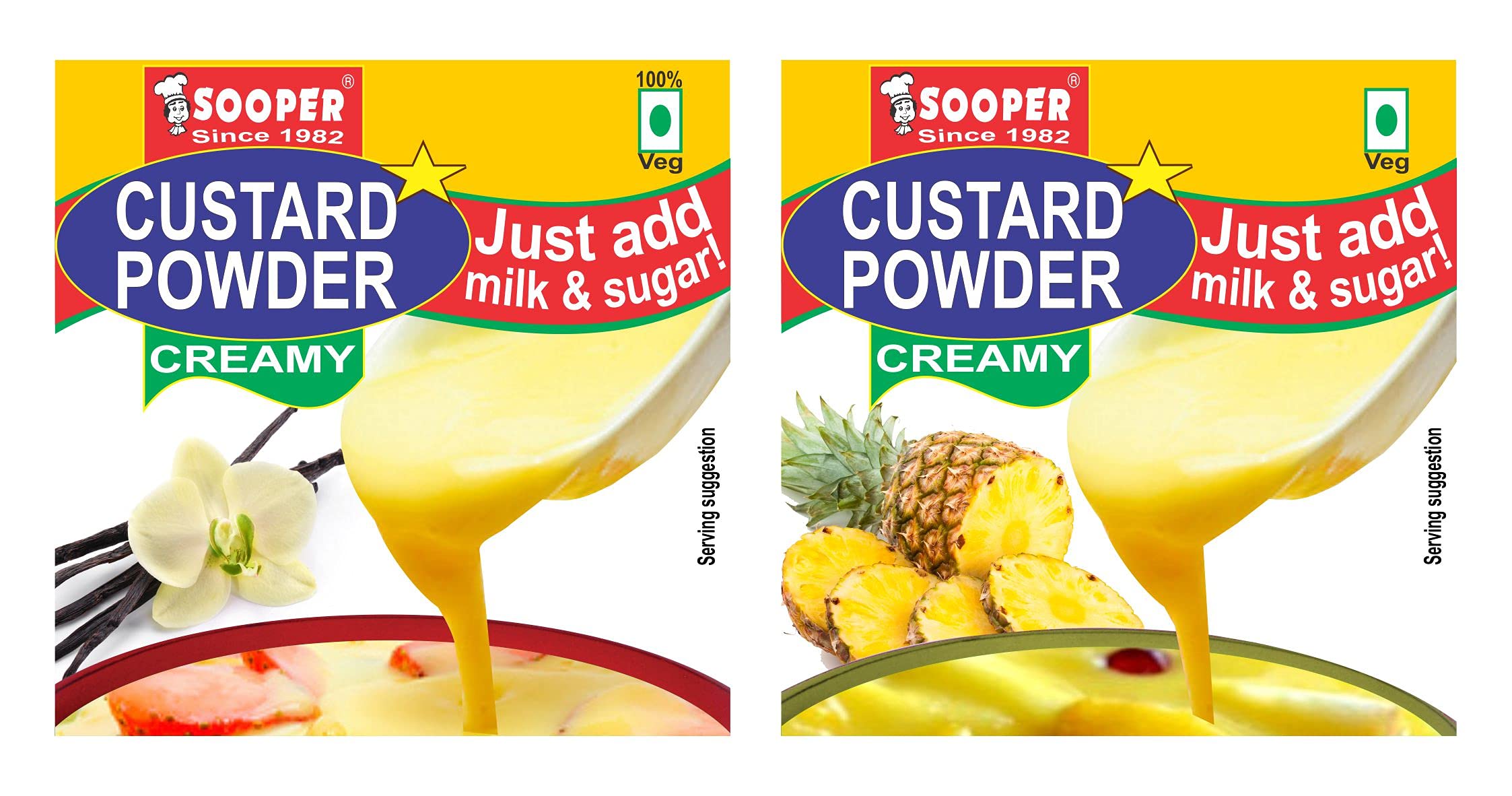 SOOPER CUSTARD POWDER 2 VANILLA 2 PINEAPPLE COMBO 100g x 4 PACKS Custard Powder 2