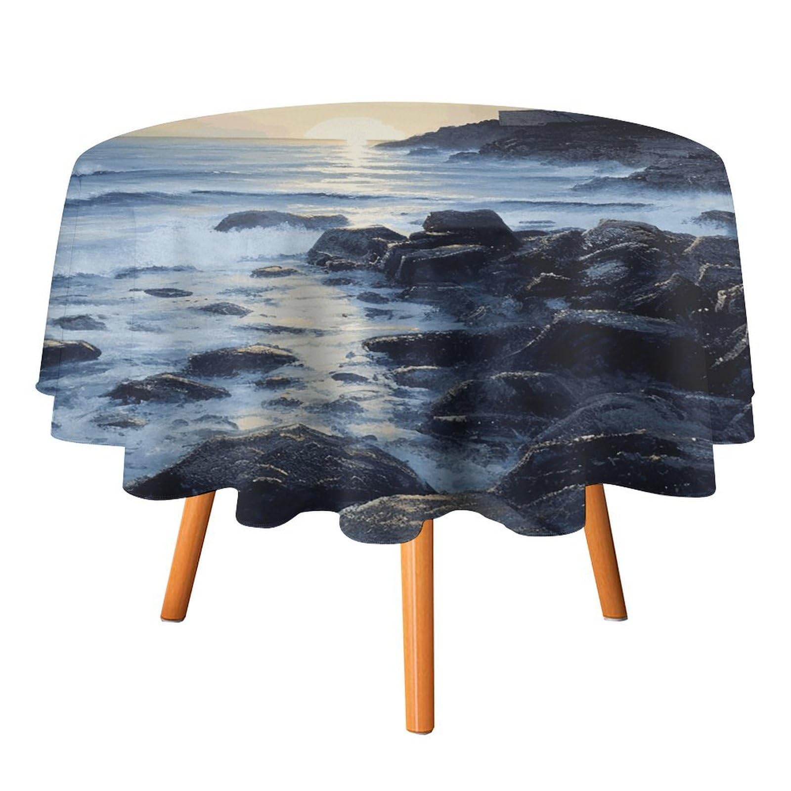 SMAZDFXX The Seaside Lighthouse Tablecloth 36x36in Round Table Cloth Durable Polyester, Washable Stain Resistant Table Cover for Indoor Outdoor (Picnic, Dining, Party)