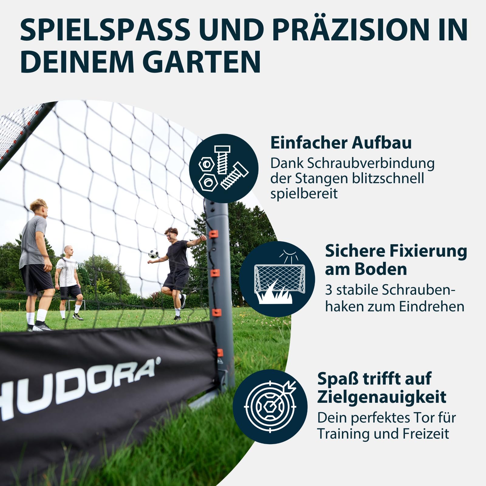 HUDORA Fußballtor RoCo mit Torwand (2-in-1) – Flexibles Targetshot-System – wetterfest, klappbar & stabil – für Kinder und Erwachsene – inkl. Punktzähler und variablen Zielöffnungen
