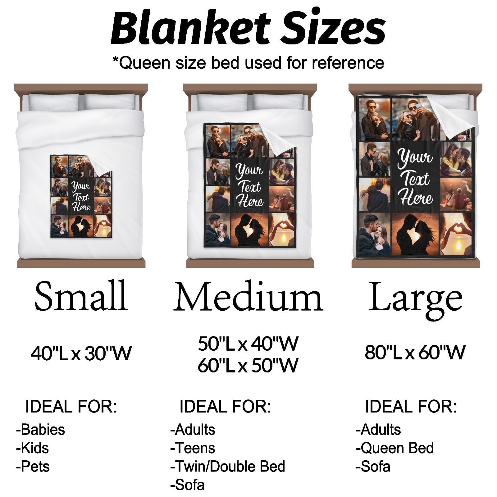 Printwoo Custom Blanket with Picture Text Customized Throw Personalized, Customizable, Photo Blankets Customize Gifts for Mom, Dad, Couple, Girlfriend, Boyfriend, Wife, Husband, D10 Photos-1