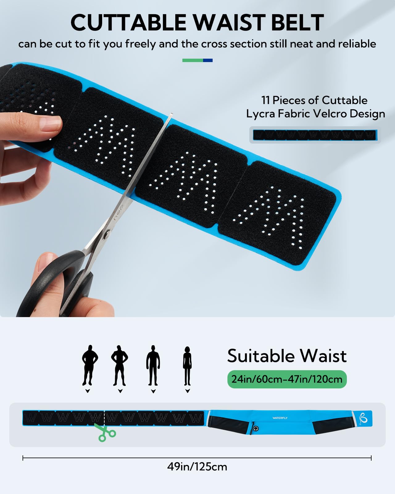 WATERFLY Marsupio da corsa: marsupio sottile per uomo e donna, supporto per telefono per allenamento, fitness, maratona, jogging, blu, Blu, Cintura da corsa leggera