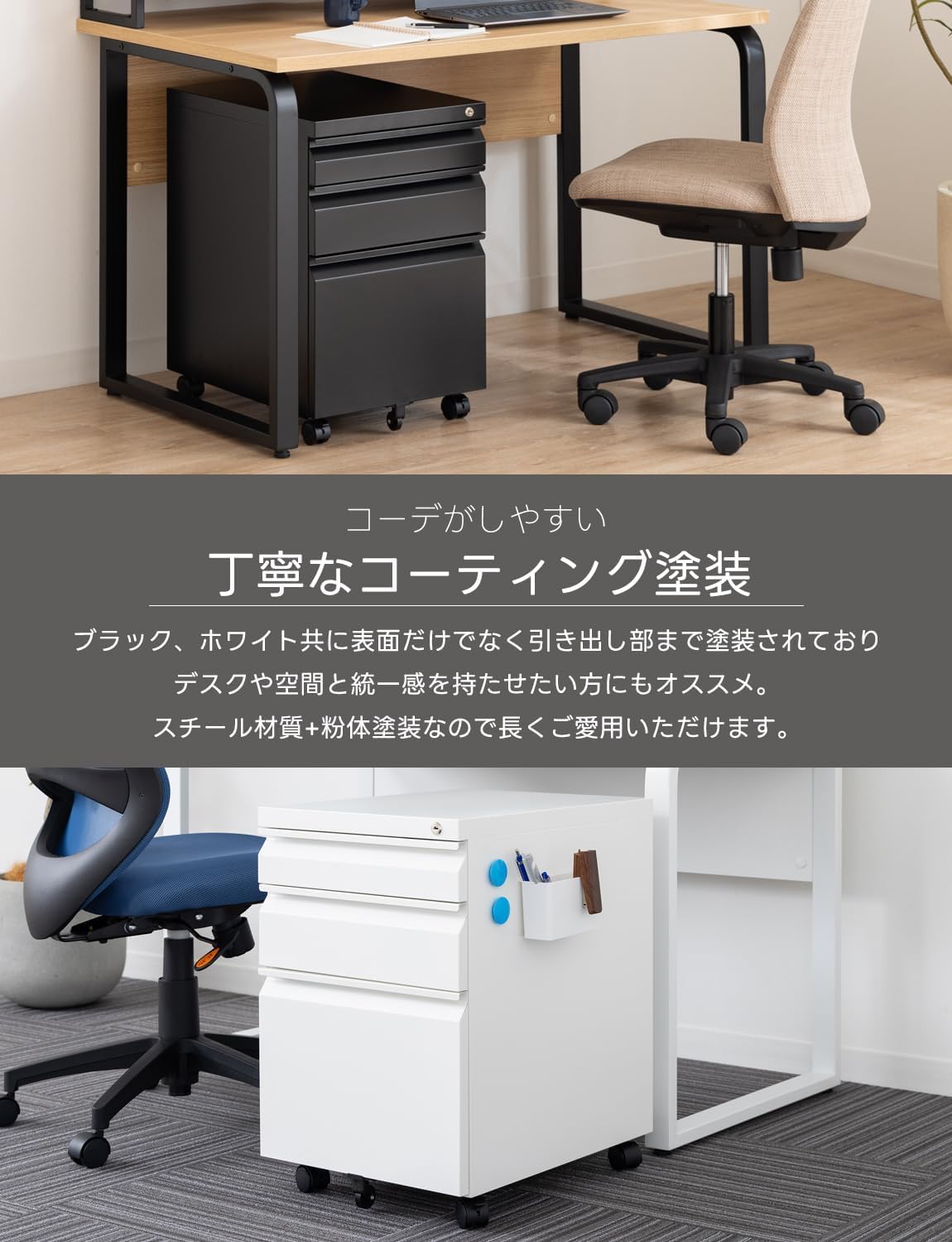Amazon.co.jp: デスクワゴン サイドワゴン 3段 幅395×奥行510×高さ
