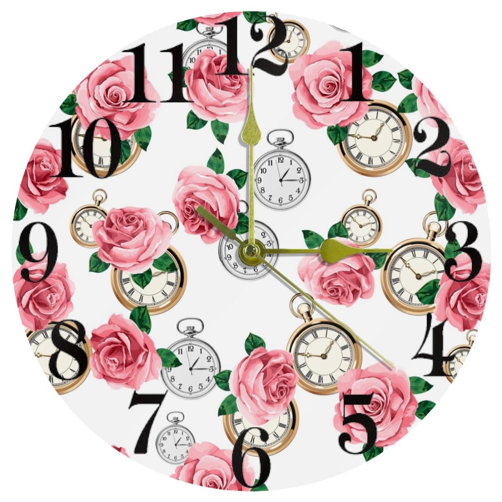 Horloge murale rose à quartz silencieuse et vintage pour décorer votre cuisine ou bureau