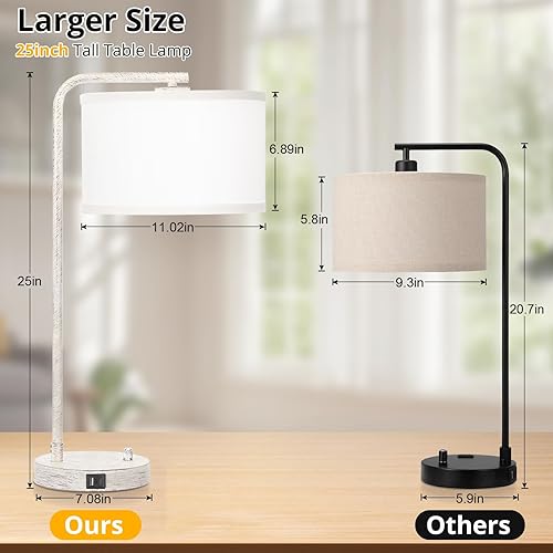 Miniatura 2 de Lámpara de mesa con dos puertos de carga USB, lámpara de noche totalmente regulable, lámpara de mesita de noche USB con roble blanco cepillado,
