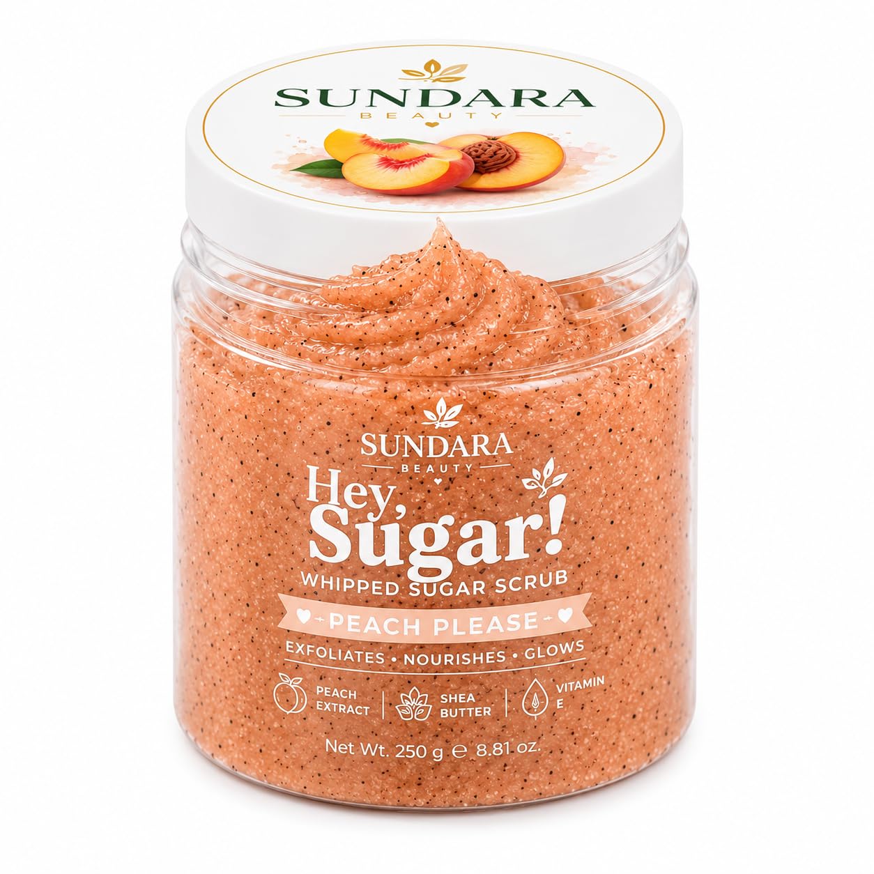 Peach Whipped Sugar Body Scrub with Peach Extract, Shea Butter & Vitamin E Exfoliating Body Polish for Soft, Smooth & Glowing Skin Deep Moisturizing Sugar Scrub for Men & Women 250g-image-29
