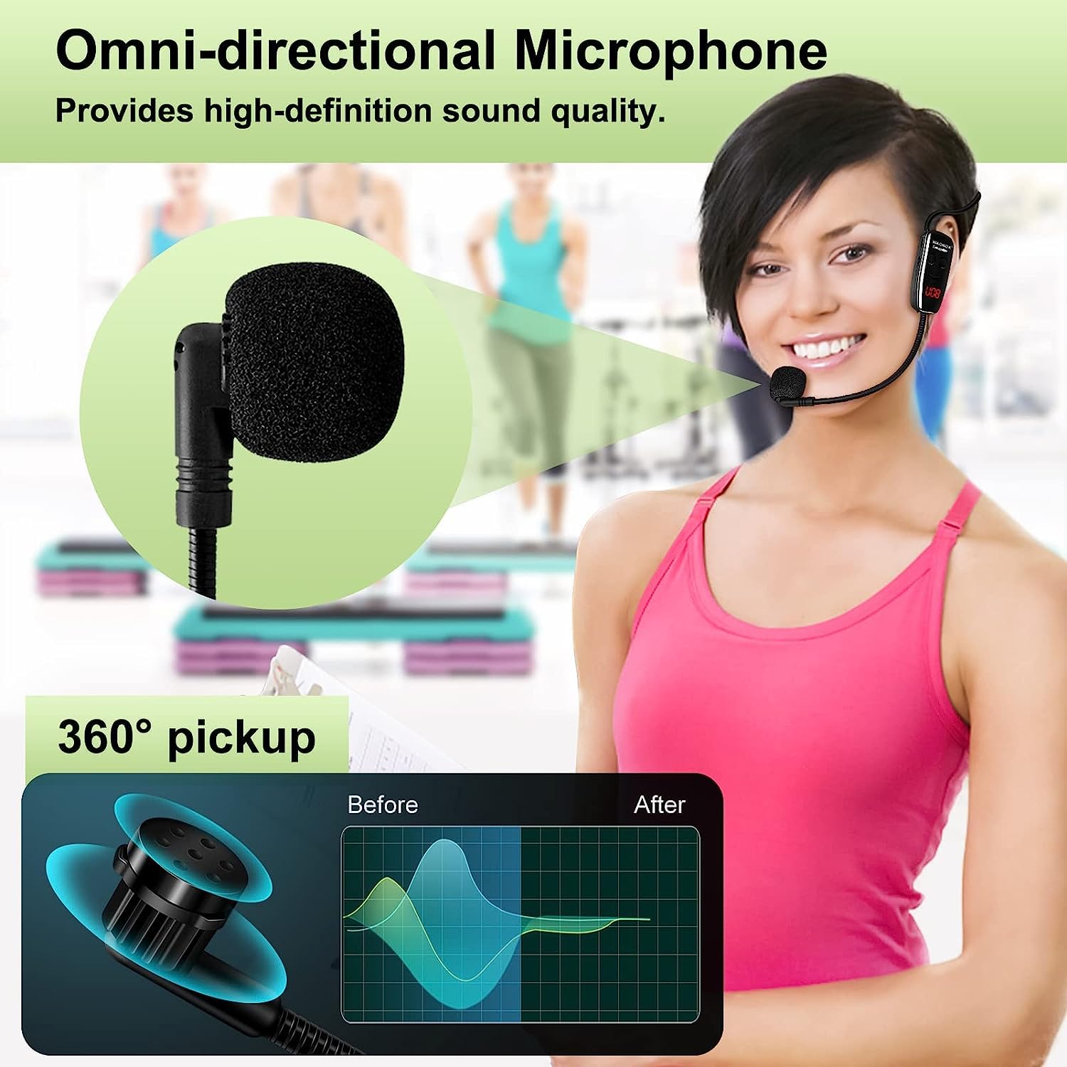 Wireless Microphone Headset, UHF Dual Cordless Microphones System, USB-C Charging, Head Mic with Digital Display, 165ft Range - Image 4