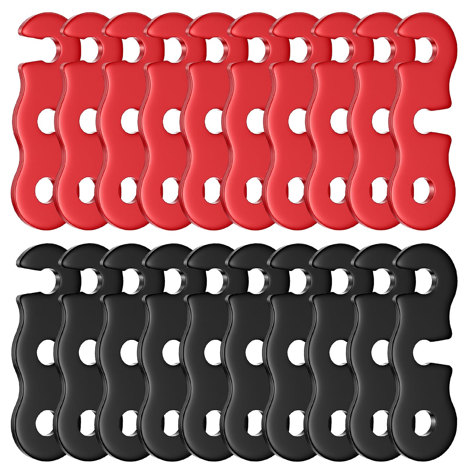 20 PCS Black & Red Guy Lines Rope Tensioners, Alloy Paracord Cord Adjuster