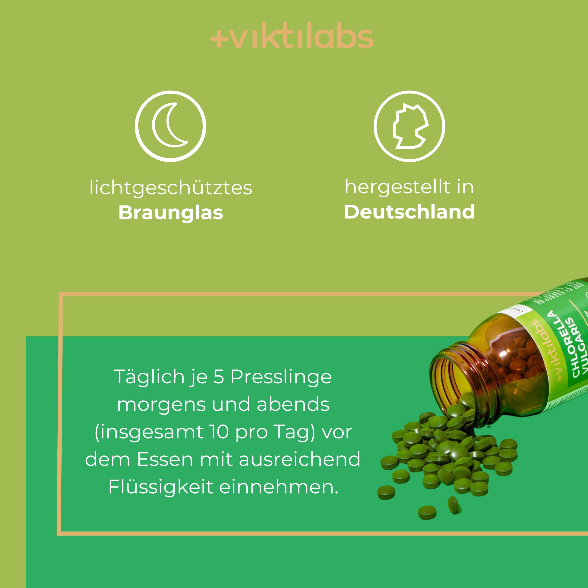 Chlorella Vulgaris - natürliche Mikroalgen - hochdosiert - 300 mg Chlorella pro Pressling - 10 Presslinge pro Tag - 300 vegane - ohne Zusatzstoffe