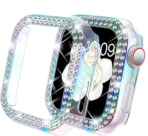 DABAOZA Compatible for Apple Watch 40mm Case Cover Bumper , Bling Women Girls Protective Cover Dressy Diamonds Bumper Hard PC Shockproof Rhinestone Case for SE iWatch Series 6 5 4(Colorful, 40mm)