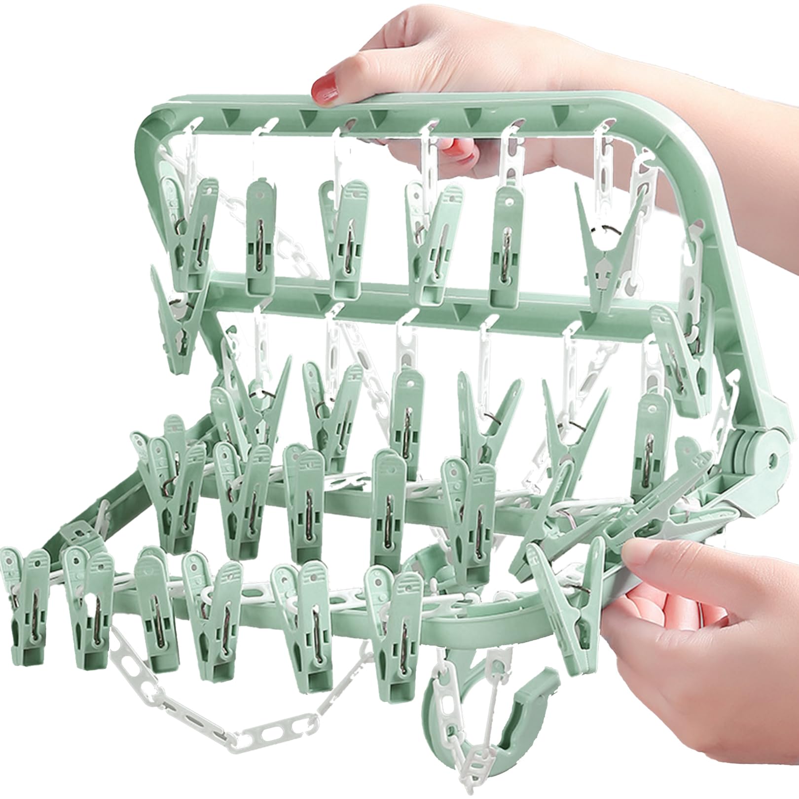 Grucce per asciugare i calzini, design pieghevole, multifunzione, appendiabiti, per interni, con 32 mollette, antivento, per calze, biancheria intima, vestiti, cappelli, piccoli articoli per la