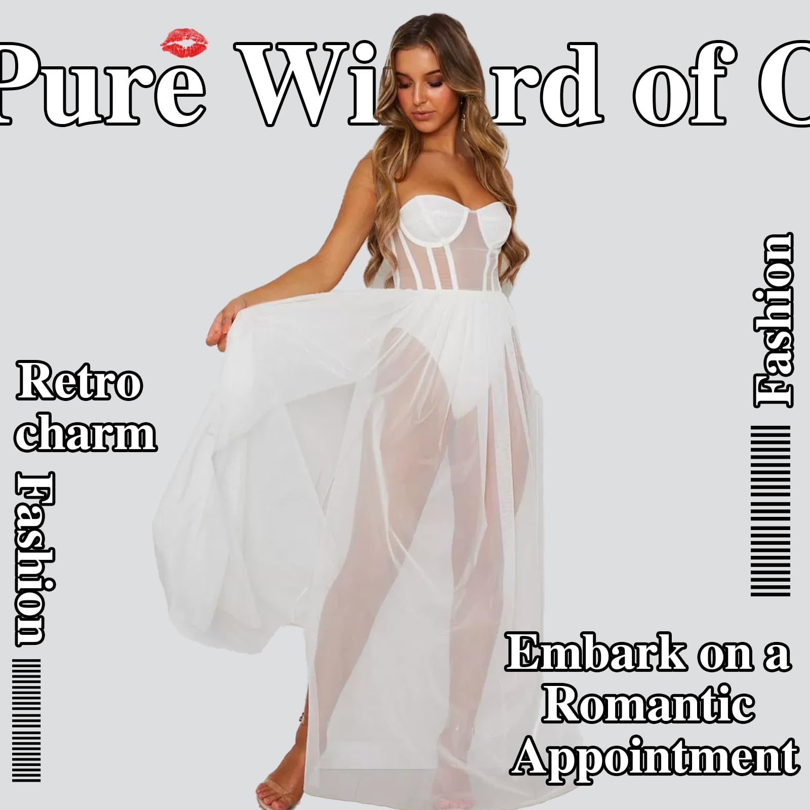 Robe Longue Moulante en Maille Transparente pour Femme avec Fente sur Le côté et Lingerie intégrée