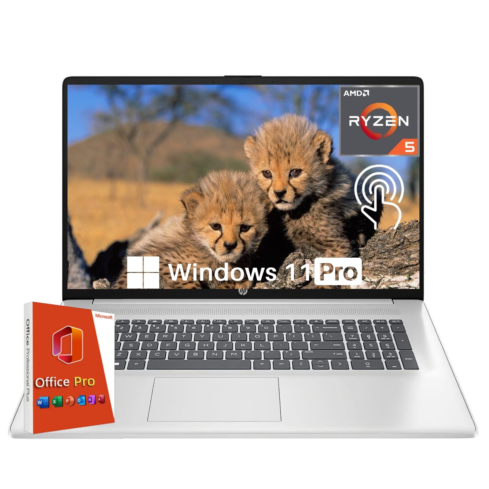 HP 17.3" Touchscreen Business Laptop, Office Pro Lifetime, AMD Ryzen 5 7530U(Up to 4.5GHz, Beat i7-1165G7), 17.3 HD+ Anti-Glare Touchscreen Display, 64 GB RAM, 2 TB SSD, Wi-Fi 6, Windows 11 Pro
