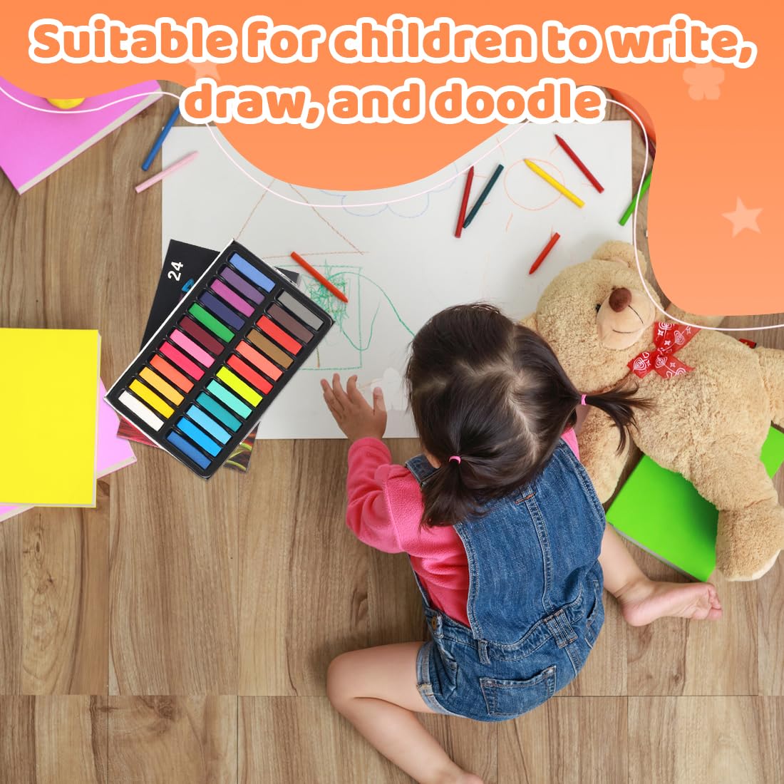 gesso senza polvere per bambini,24 pezzi di gessi colorati per strada non tossici, gesso lavabile per lavagna, disegno, scrittura, gioco all'aperto（A）