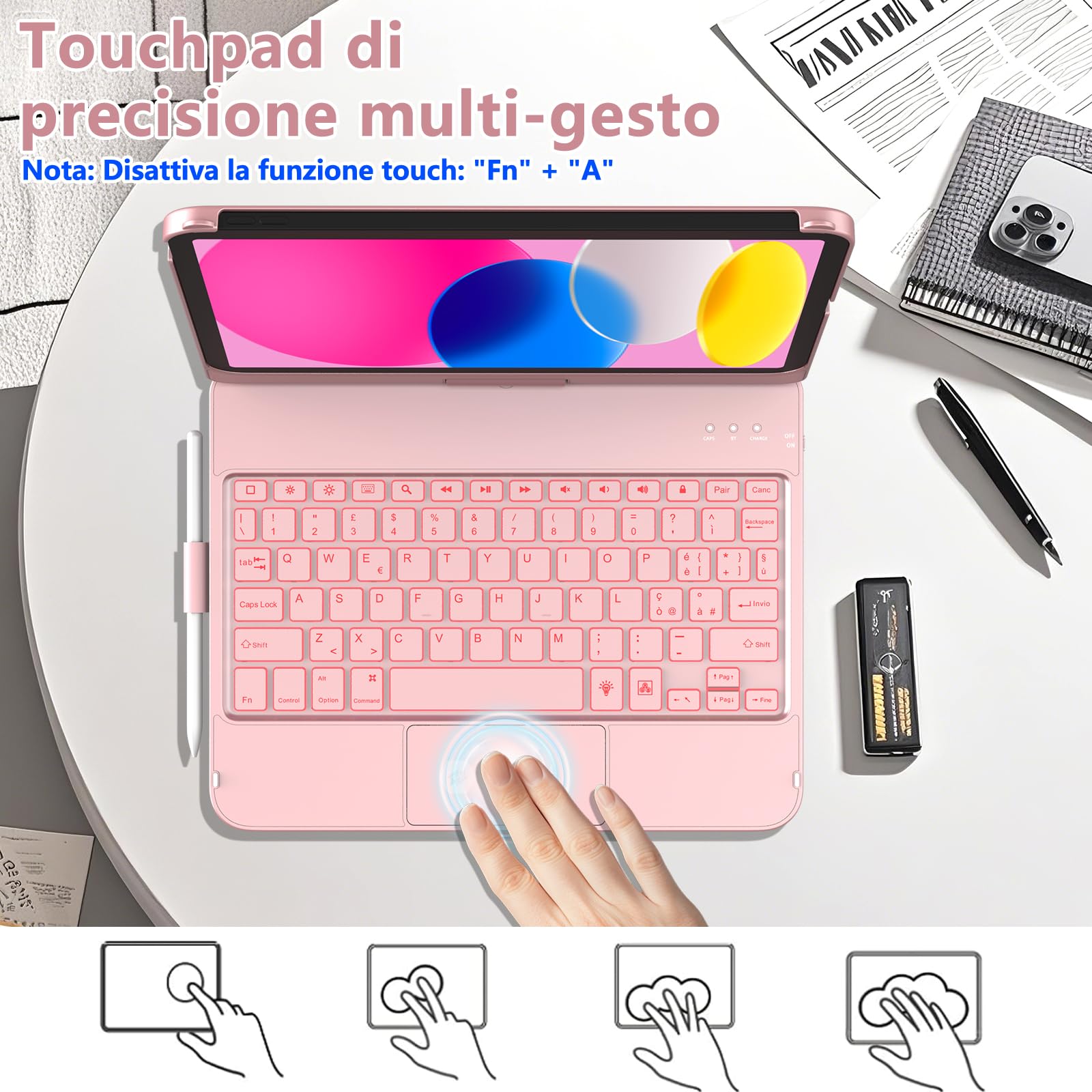 KBCASE Tastiera per iPad 10 Generazione /A16 11 Generation (11/10.9 pollici, 2025/2022),Rotazione 360 Cover con Bluetooth Tastiera Touchpad per iPad 10/11Gen con 7 Colori Illuminato,Italiano QWERTY