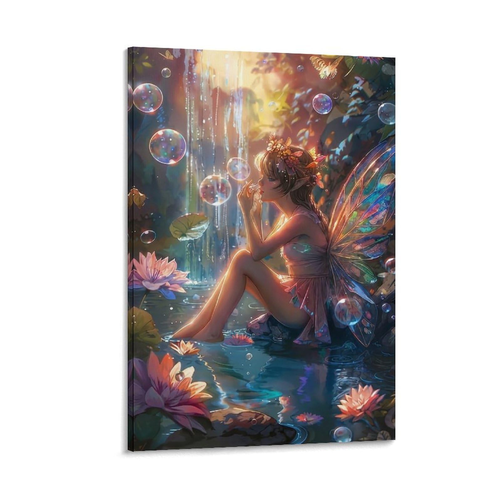 DHBANEIOK Fairy in Waterfall Wall Decor Poster Giclee Canvas Prints Modern Wall Art Picture Wall Hanging for Office Gym Living Room Decor 20x30inch(50x75cm)