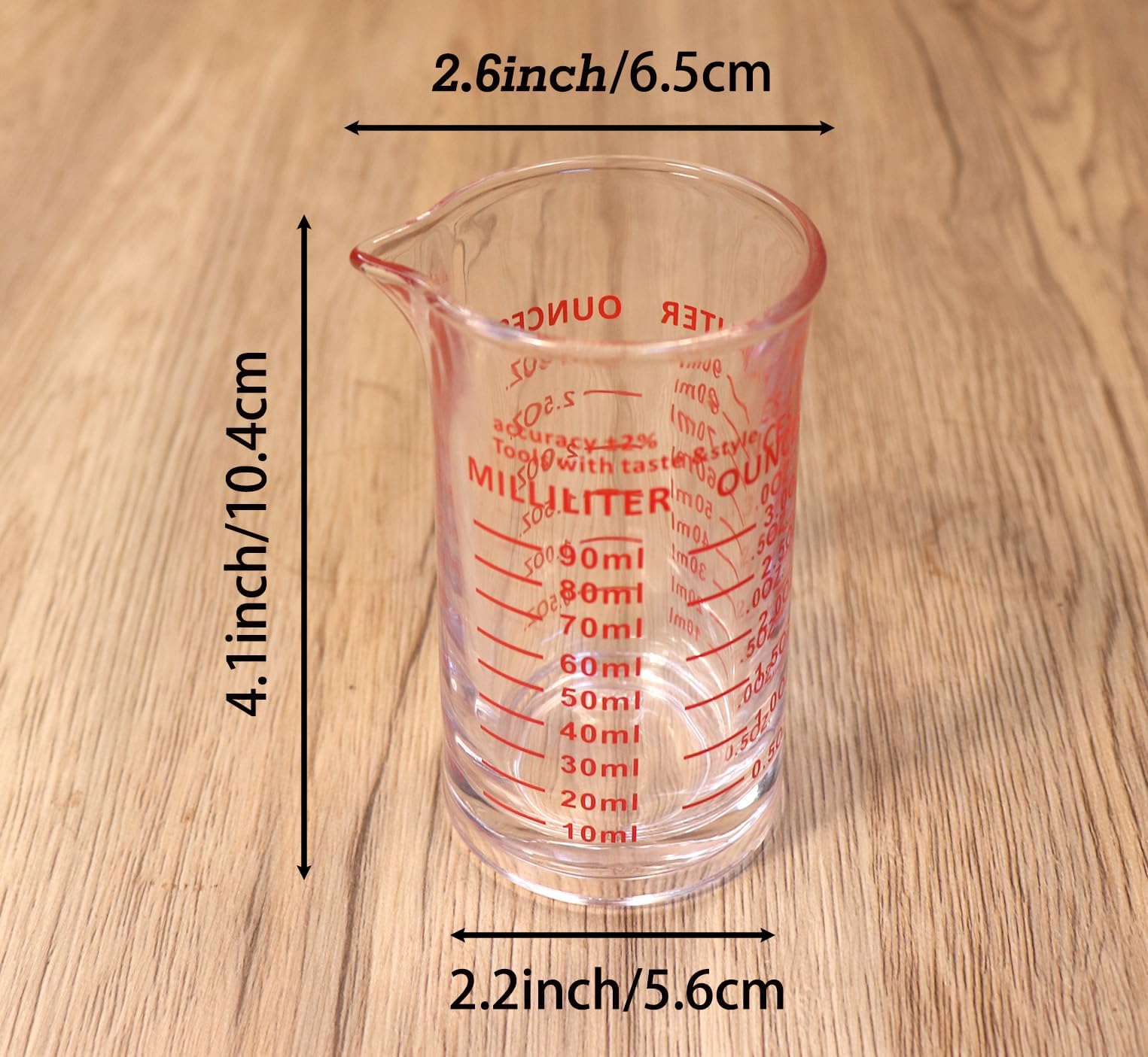 Bicchierino dosatore da 90 ml, in vetro per caffè espresso liquido, linea rossa e nera