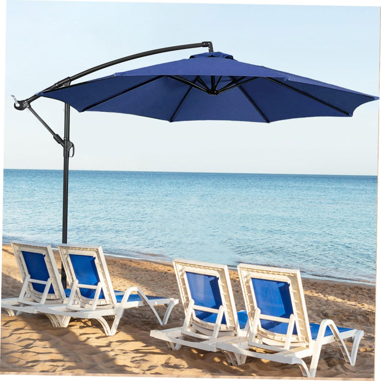 7m 8-rib Patio Umbrella Replacement Canopy Fabric for Outdoor Yard Use, Navy Blue Waterproof Sunshade Cover outside Umbrella Parts