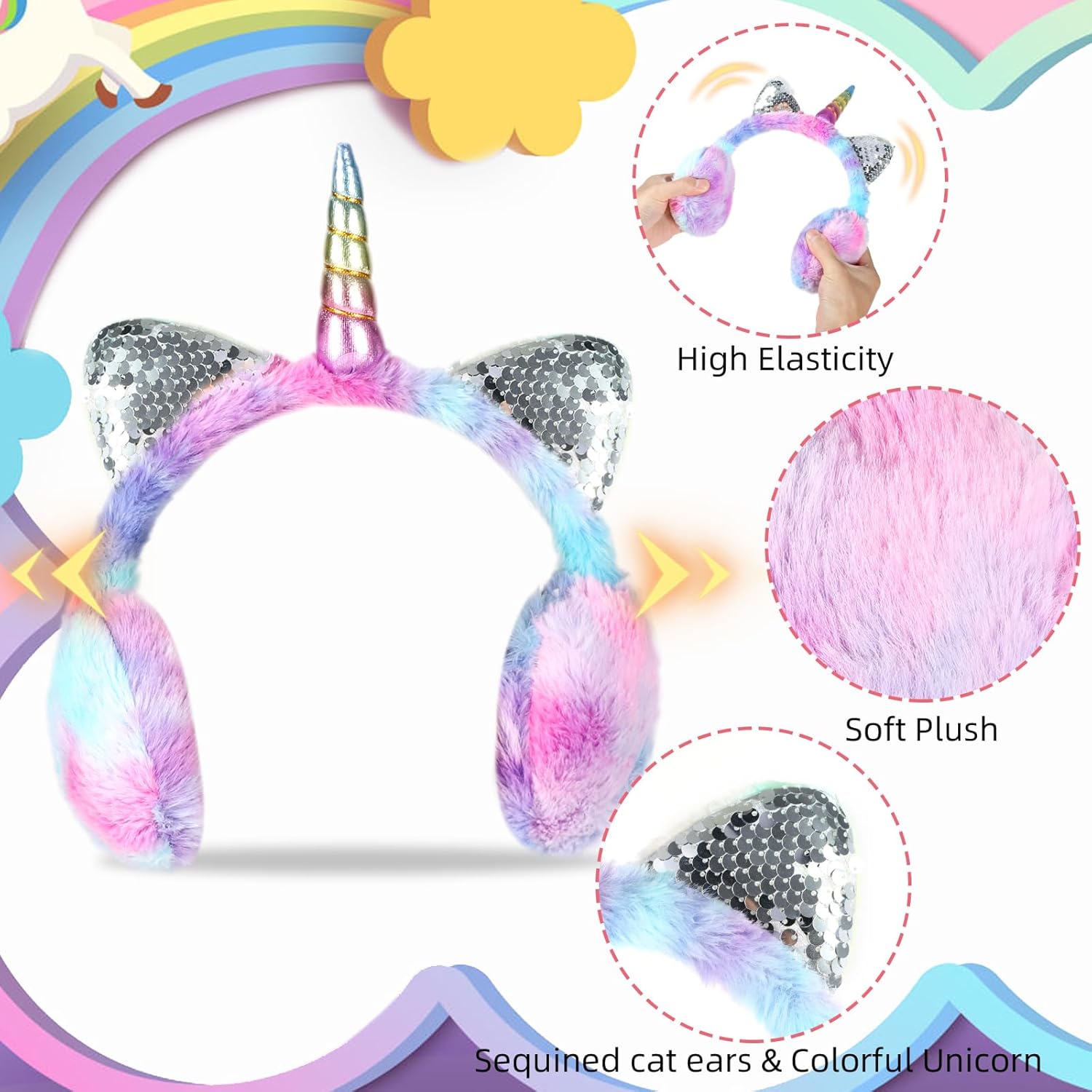 Ear Muffs for Kids Unicorn Earmuffs Winter Cute Ear Warmers Soft Plush Ear Covers for Cold Weather Women Kids Girls - Image 2