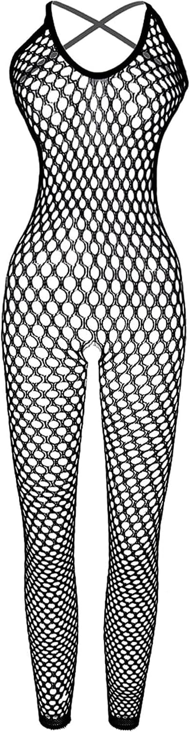 XIUSEMY Women Sexy Lingerie Full Body Bodysuits V Neck Mesh Fishnet Stockings Nightwear