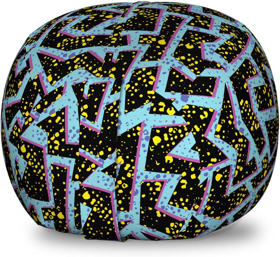 Lunarable Funky Storage Toy Bag Chair, 80s Memphis Style Mosaic in Vivid Colors with Grunge Dots Retro Fun Graphic Grid, Stuffed Animal Organizer Washable Bag, Small Size, Multicolor